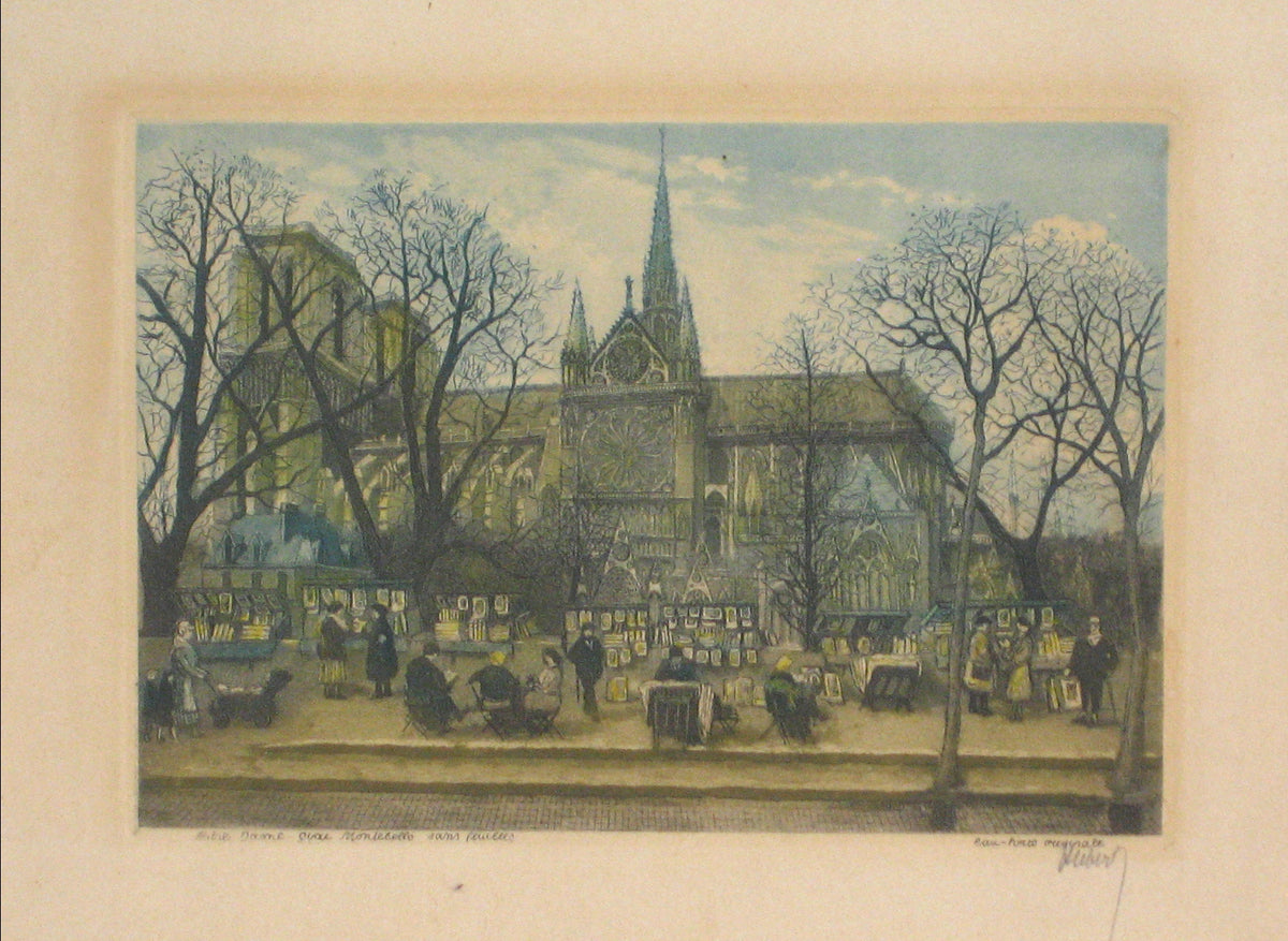 Scene of Notre Dame &lt;br&gt;Early 20th Century Etching &lt;br&gt;&lt;br&gt;#11037