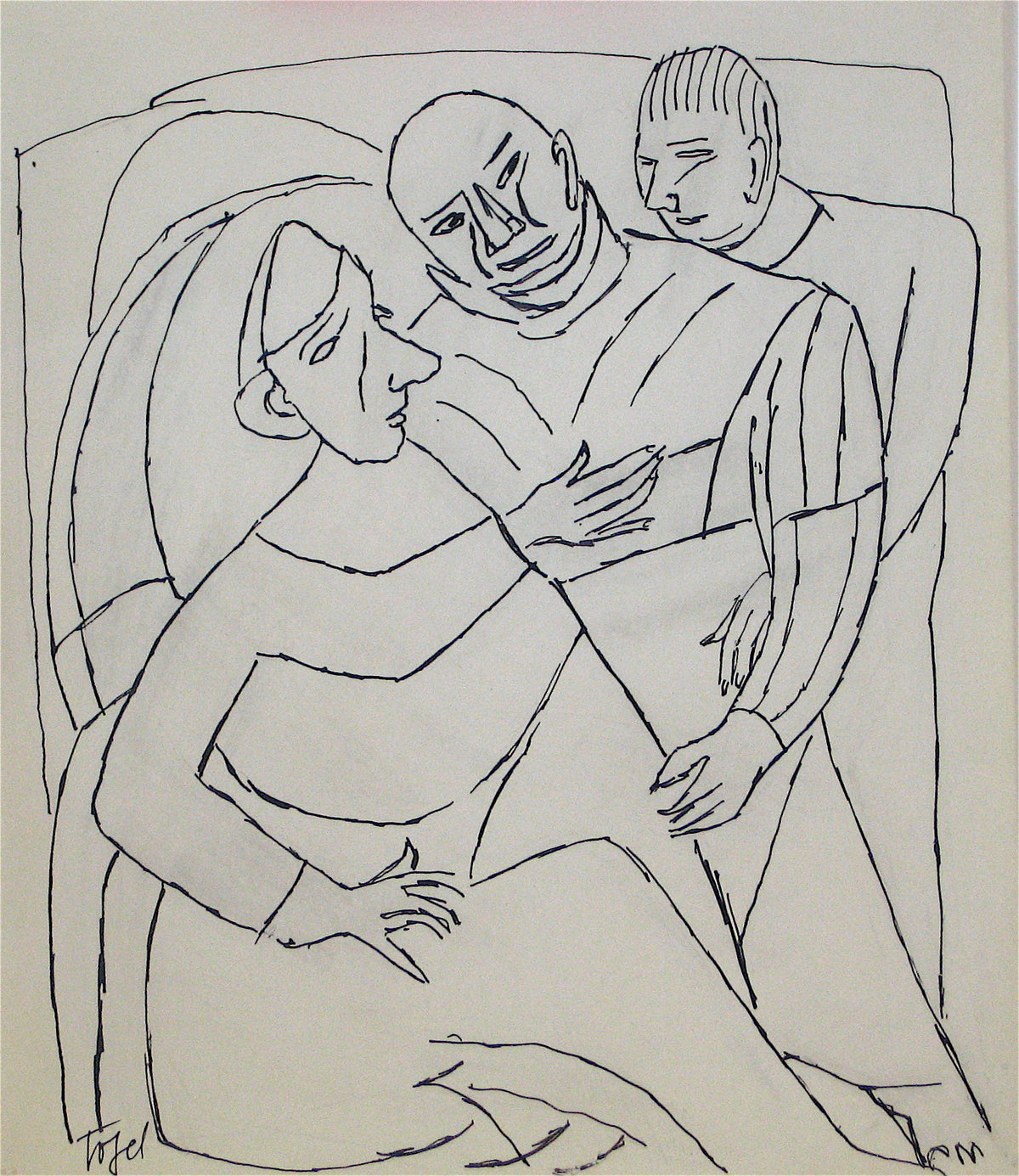 Abstracted Figures with Monk and Nun &lt;br&gt;Early 20th Century Ink on Paper &lt;br&gt;&lt;br&gt;#11197