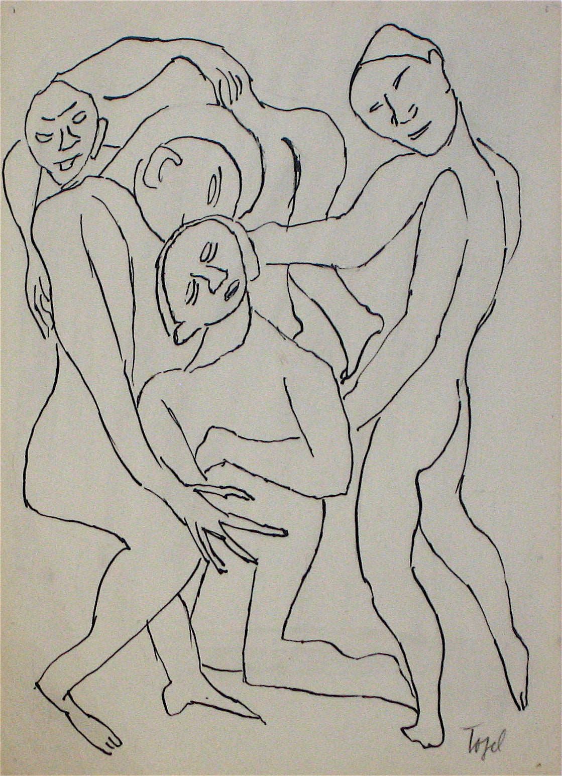 Abstracted Figures in a Scene <br>Early 20th Century Ink on Paper <br><br>#11205
