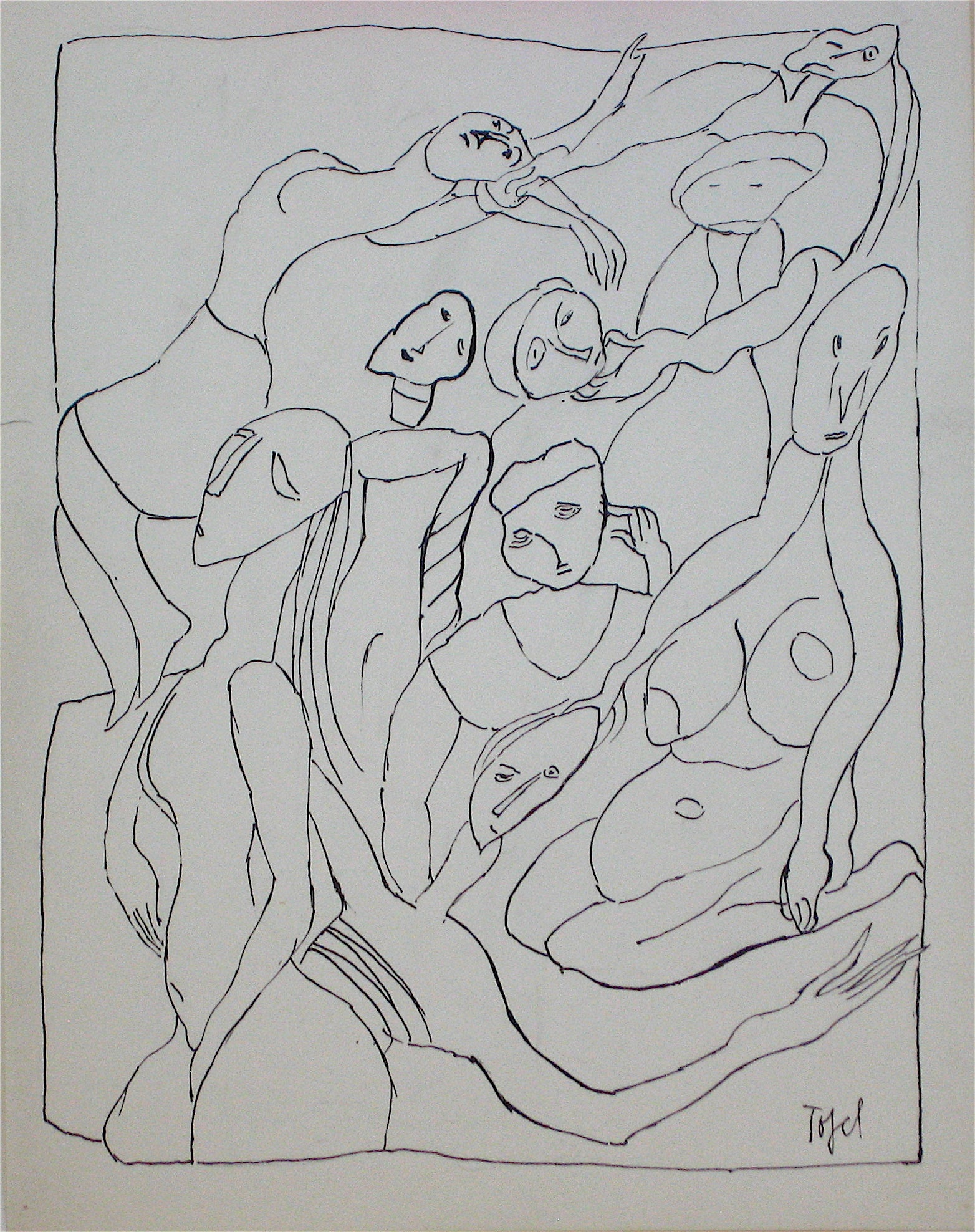 Abstracted Figures <br>Early 20th Century Ink<br><br>#11216