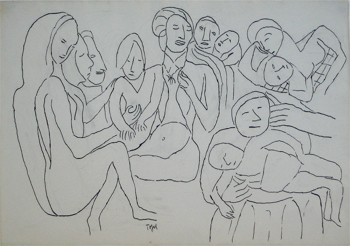 Abstracted Figure Scene &lt;br&gt;Early 20th Century Ink&lt;br&gt;&lt;br&gt;#11227