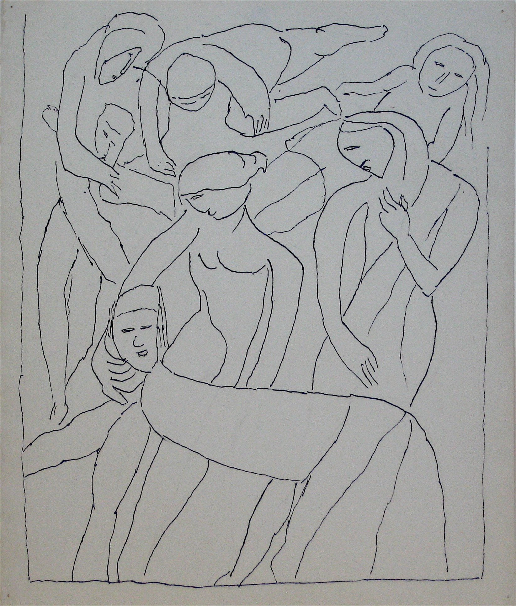 Abstracted Group of Figures<br>Early 20th Century Ink<br><br>#11229