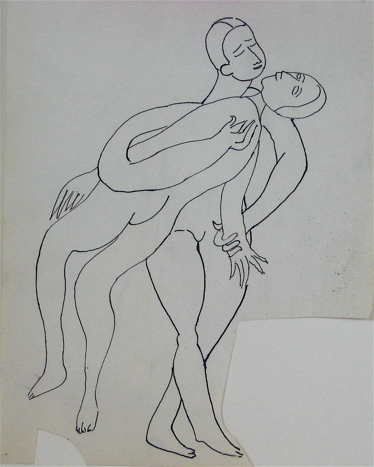 Abstracted Nude Figures Entwined <br>Early 20th Century Ink on Paper <br><br>#11230