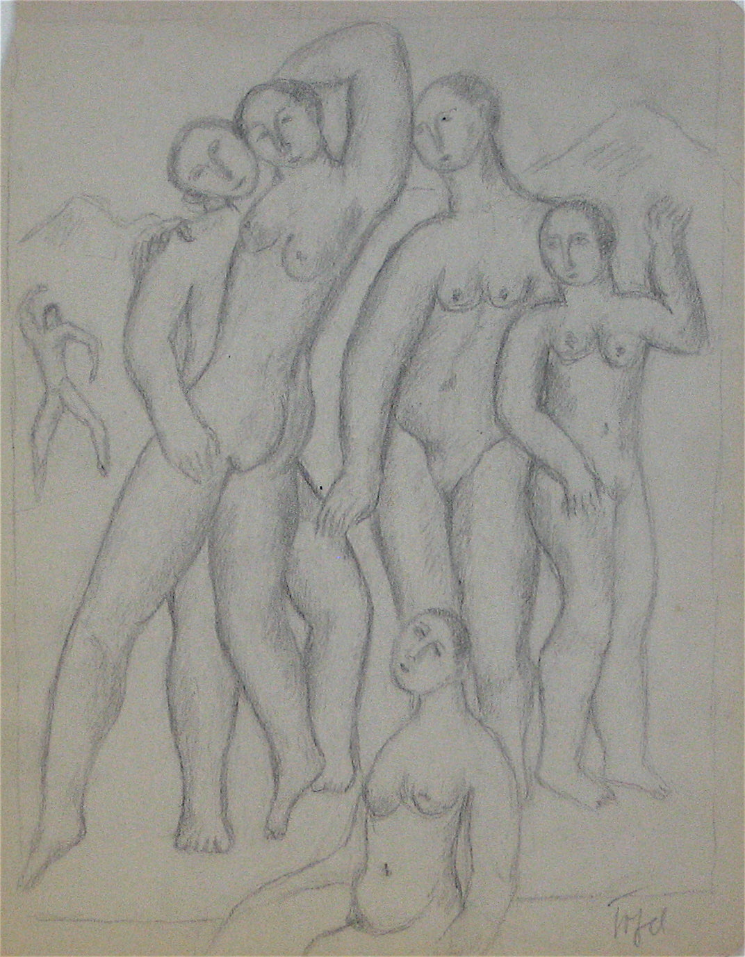 Nude Figurative Scene <br>Early 20th Century Graphite <br><br>#11231