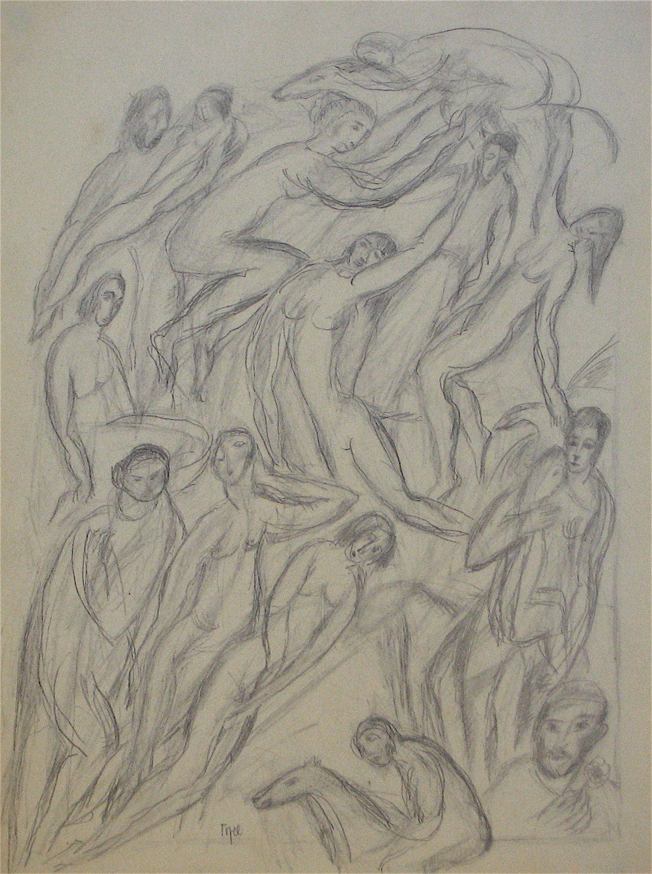 Nude Figurative Scene <br>Early 20th Century Graphite <br><br>#11232