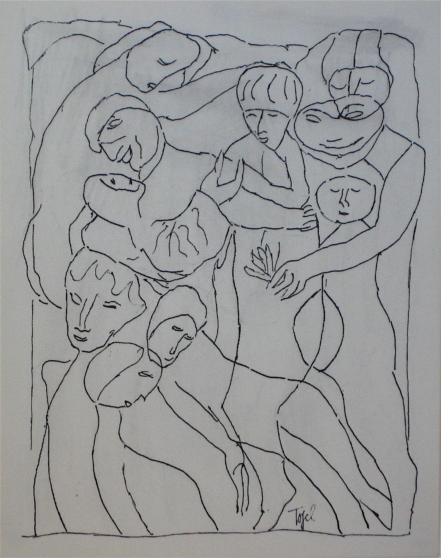 Abstracted Figures in a Scene<br>Early 20th Century Ink<br><br>#11254