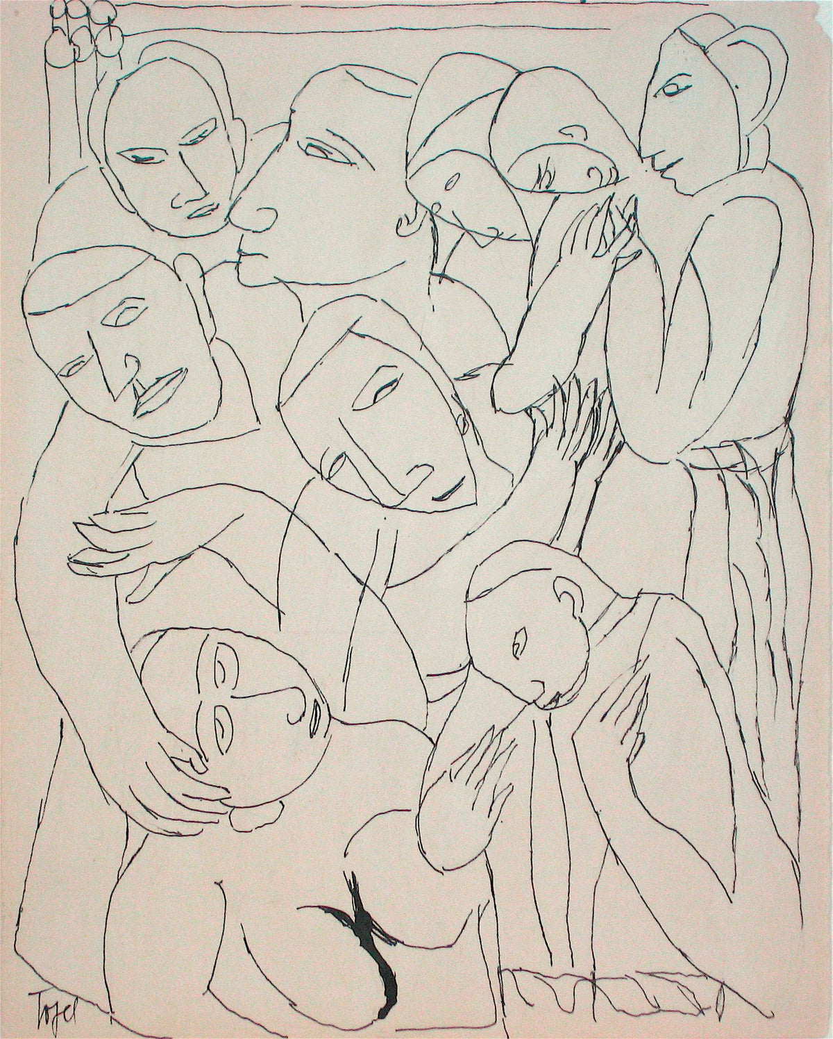 Topsy-Turvey Minimalist Figures <br>Early 20th Century Ink <br><br>#11258