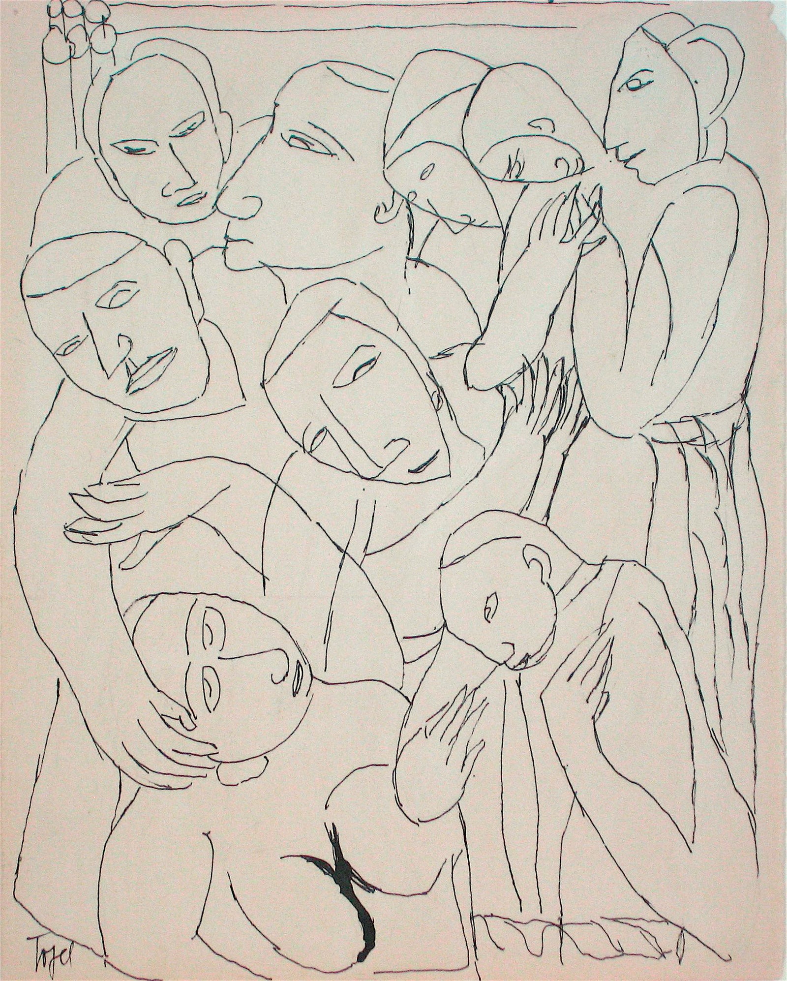 Topsy-Turvey Minimalist Figures <br>Early 20th Century Ink <br><br>#11258