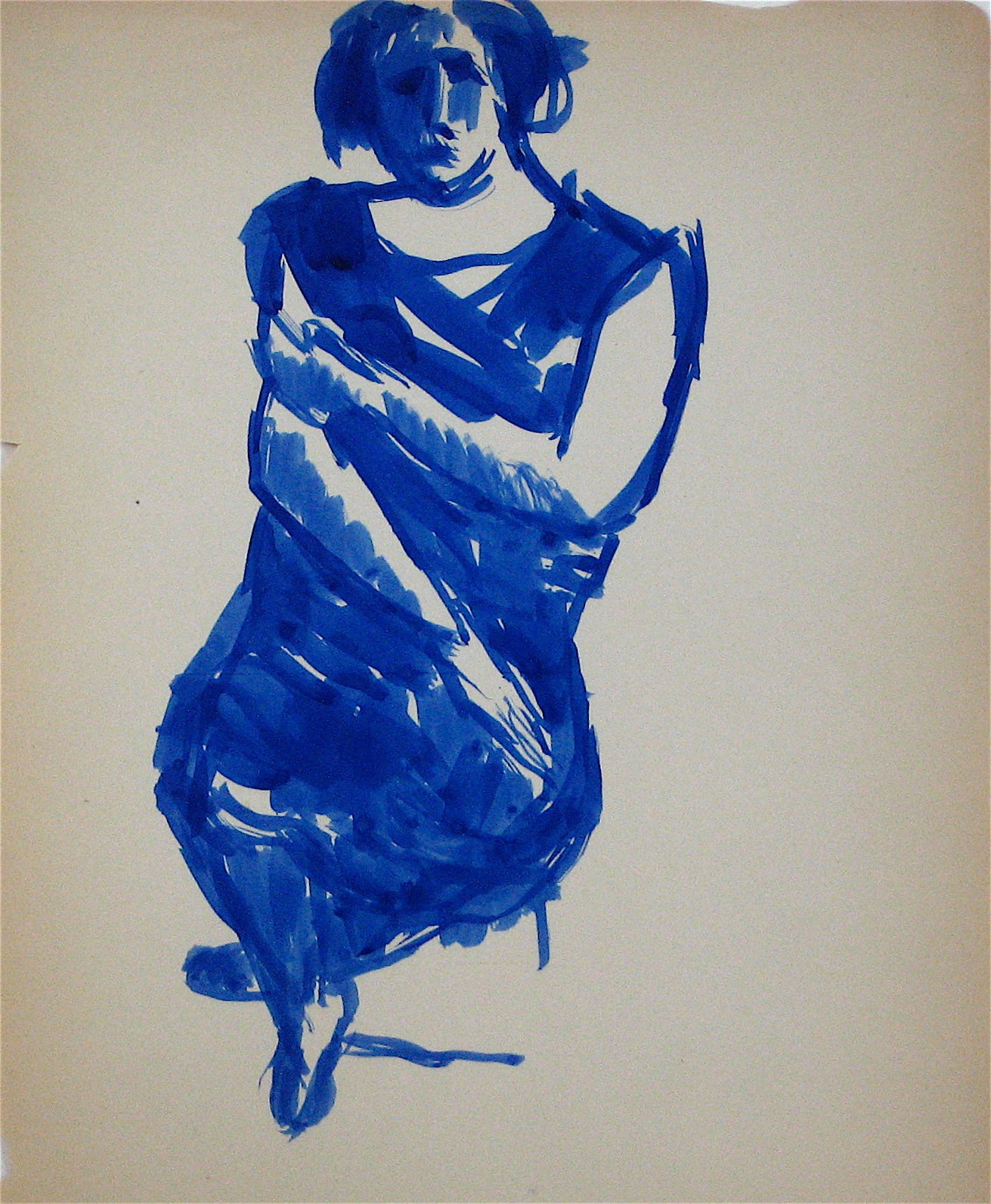 Blue Ink Portrait <br>Early 20th Century Ink<br><br>#11285