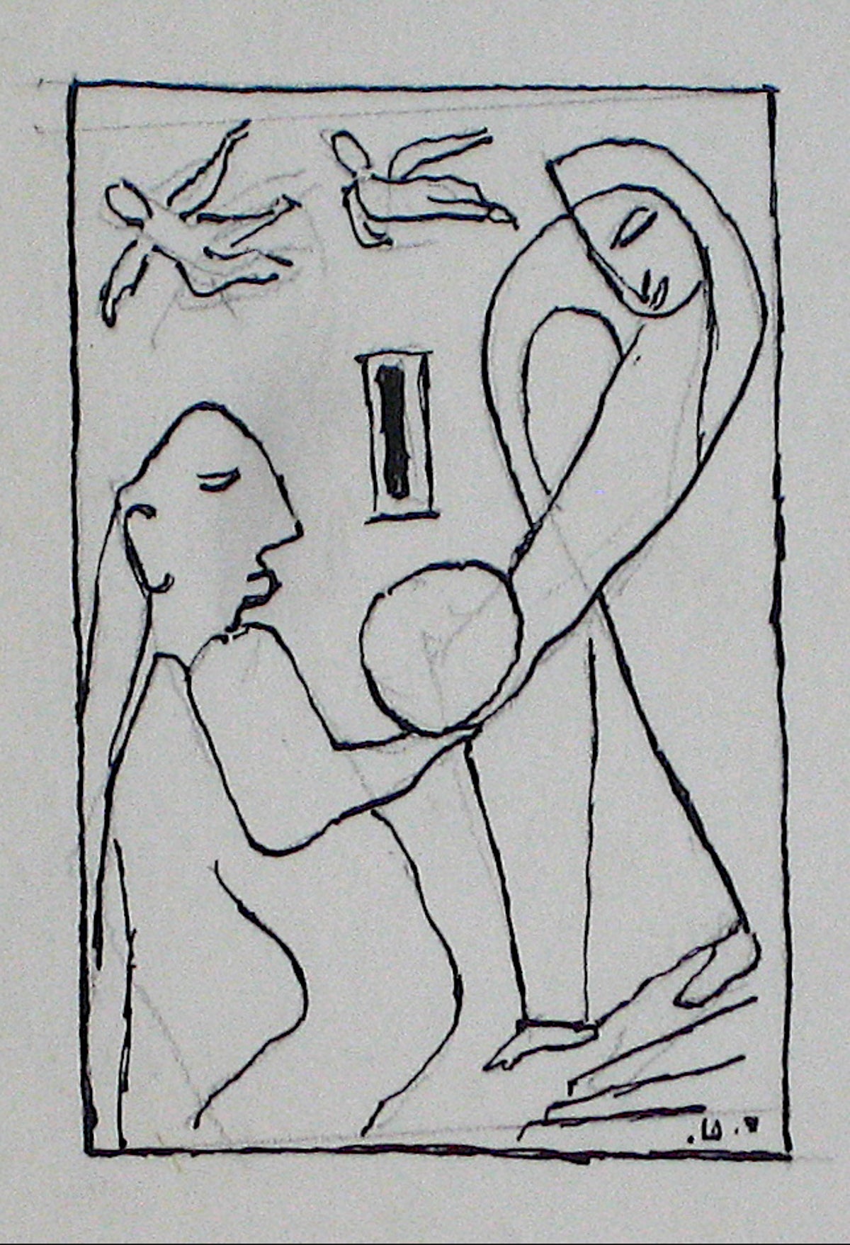 Abstracted Angelic Figures &lt;br&gt;Early 20th Century Ink &lt;br&gt;&lt;br&gt;#11316
