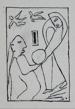 Abstracted Angelic Figures <br>Early 20th Century Ink <br><br>#11316