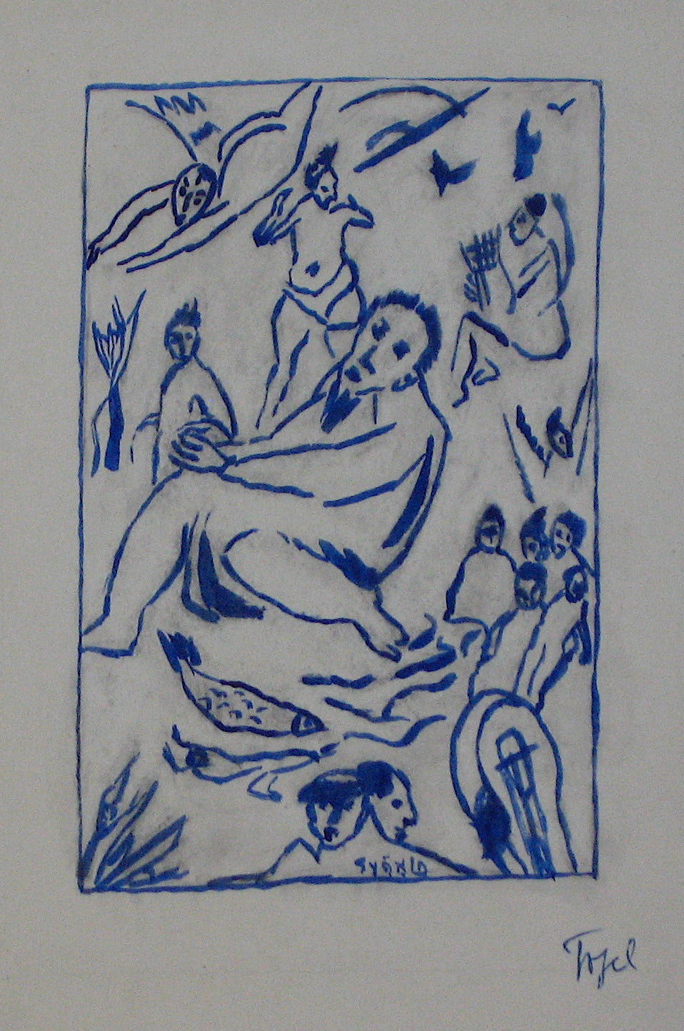 Nude Blue Figurative Scene <br>Early 20th Century ink <br><br>#11322