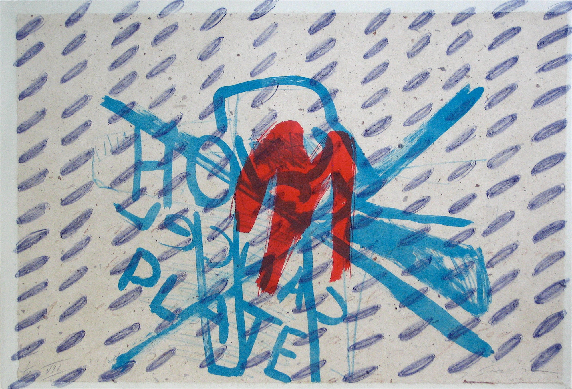 Abstract Print with Blue Pattern <br>1999-2000 Lithograph and Chine Colle<br><br>#11700