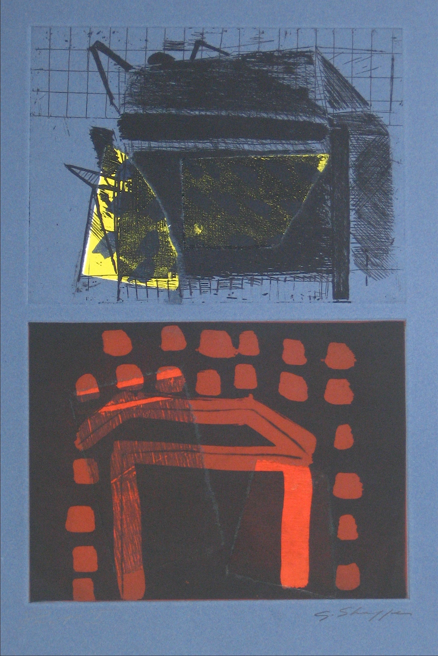 Abstracted Duel Image <br>1989 Litho & Chine Colle <br><br>#11768