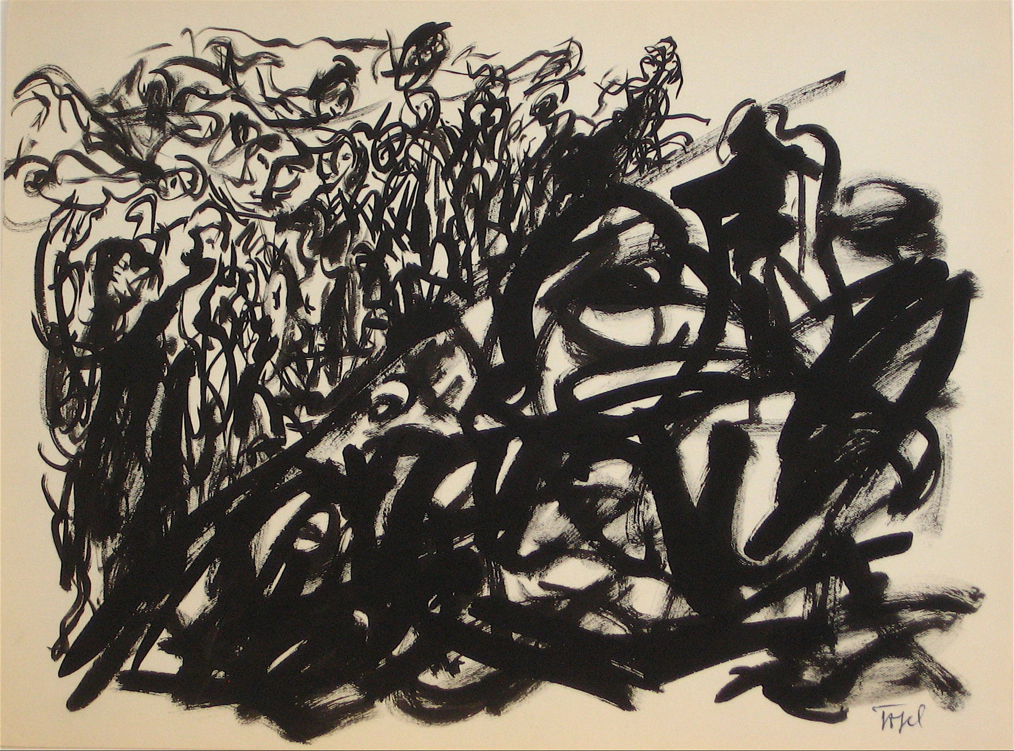 Abstract Battle Scene <br>Early-Mid 20th Century Ink<br><br>#11812