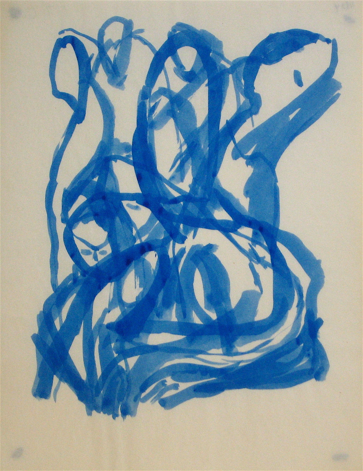 Abstracted Blue Figures <br>Early-Mid 20th Century Ink Wash<br><br>#11824