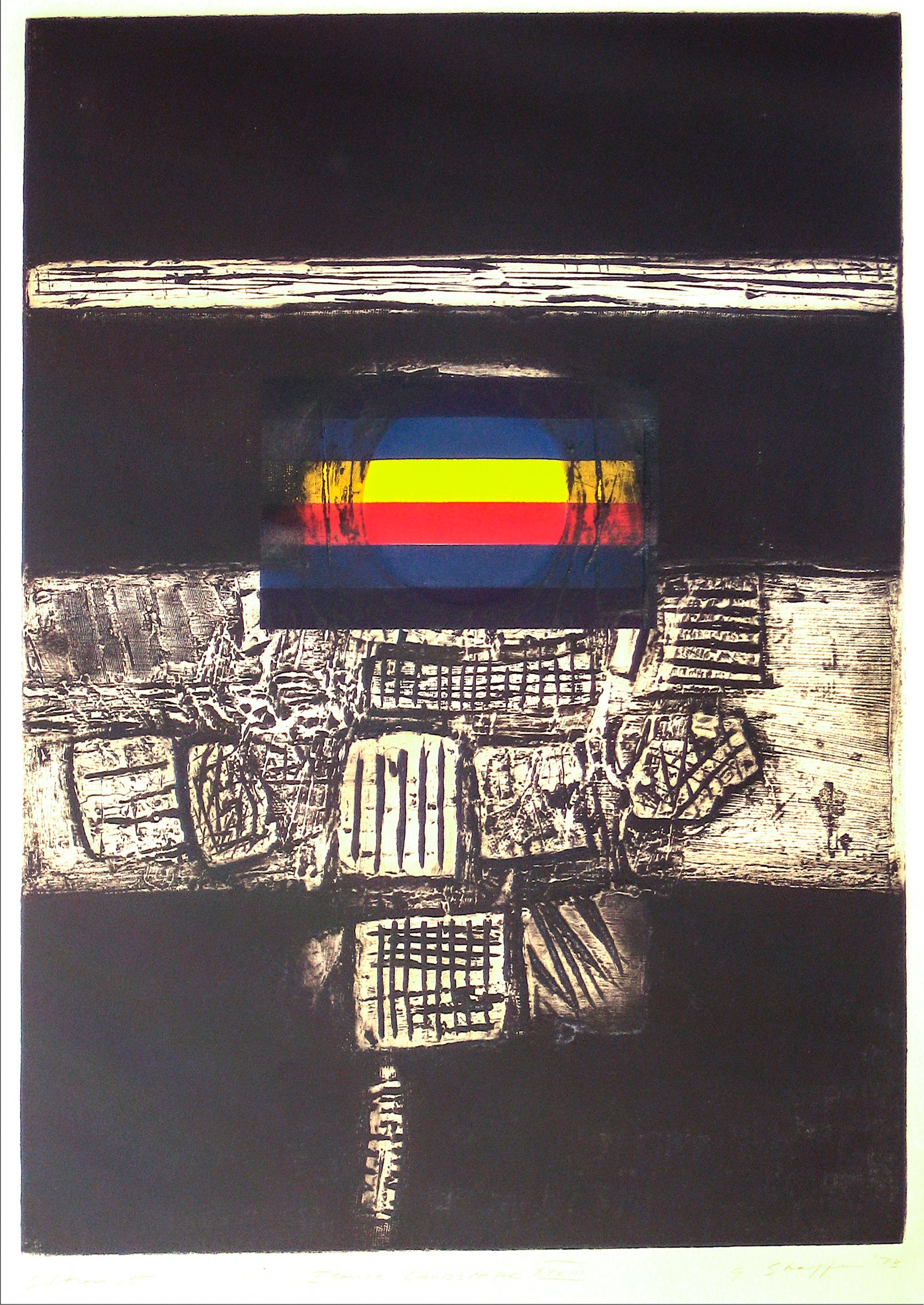<i>Iconic Landscape XXXIII</i> <br>1970-80s Collograph <br><br>#11966