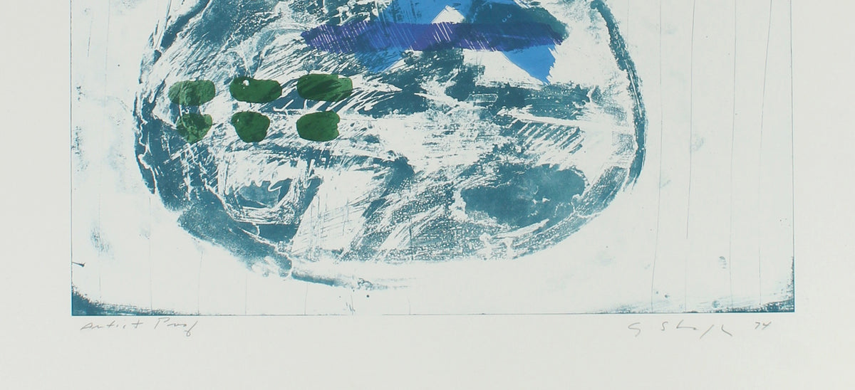 Abstract Expressionist 1974 Red & Blue Lithograph<br><br>#11968