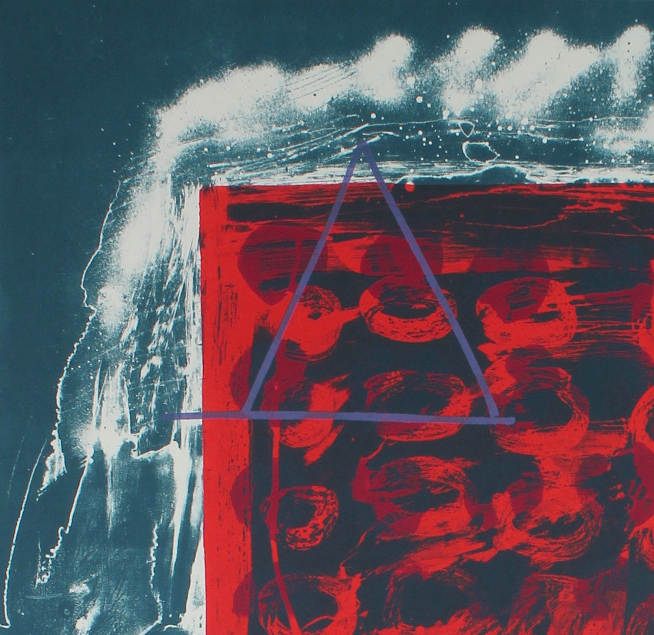 Abstract Expressionist 1974 Red & Blue Lithograph<br><br>#11968