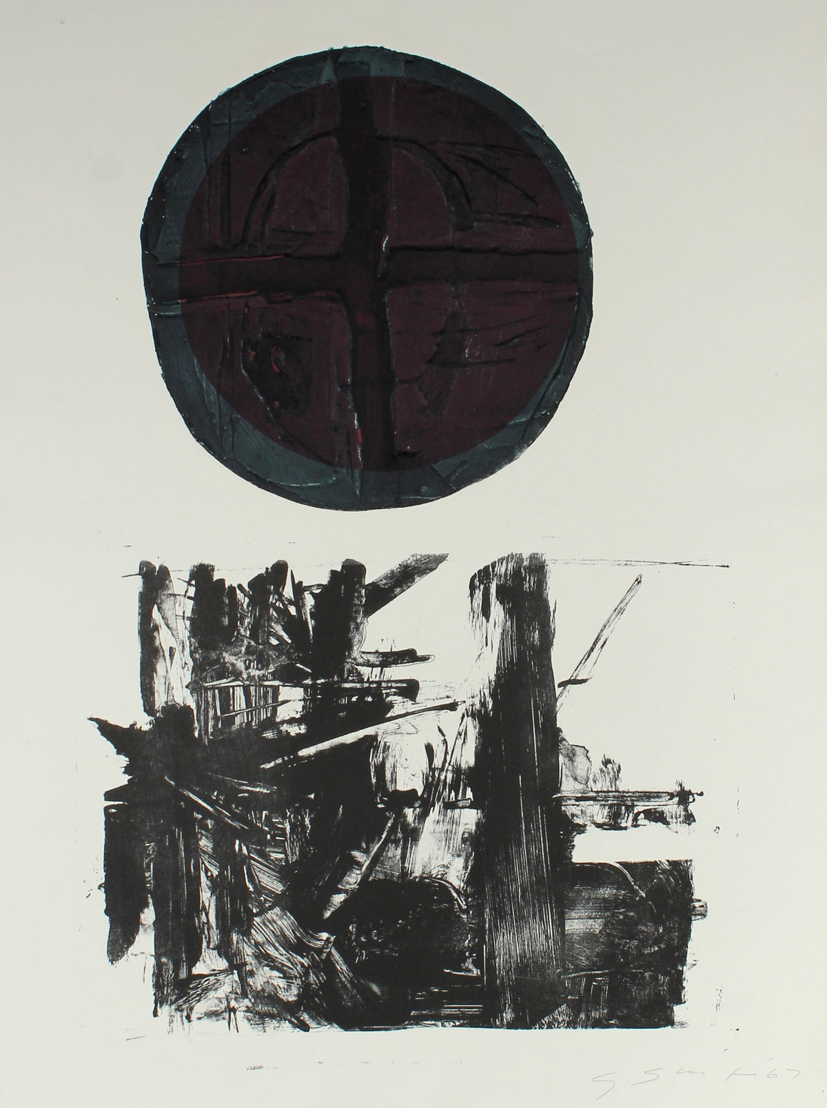 Monochromatic Abstract and Circle &lt;br&gt;1967 Collograph &amp; Lithograph&lt;br&gt;&lt;br&gt;#11972