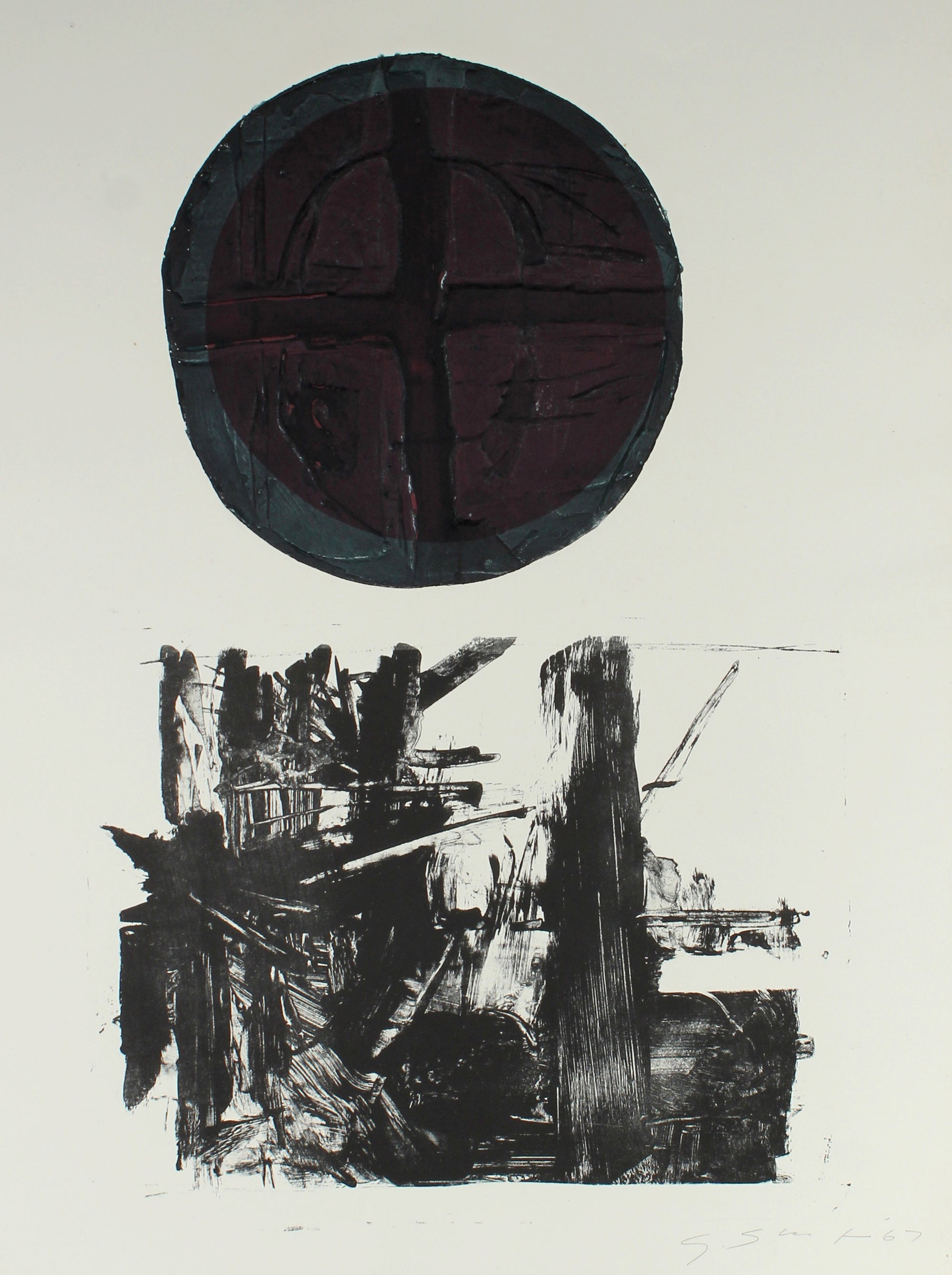 Monochromatic Abstract and Circle <br>1967 Collograph & Lithograph<br><br>#11972