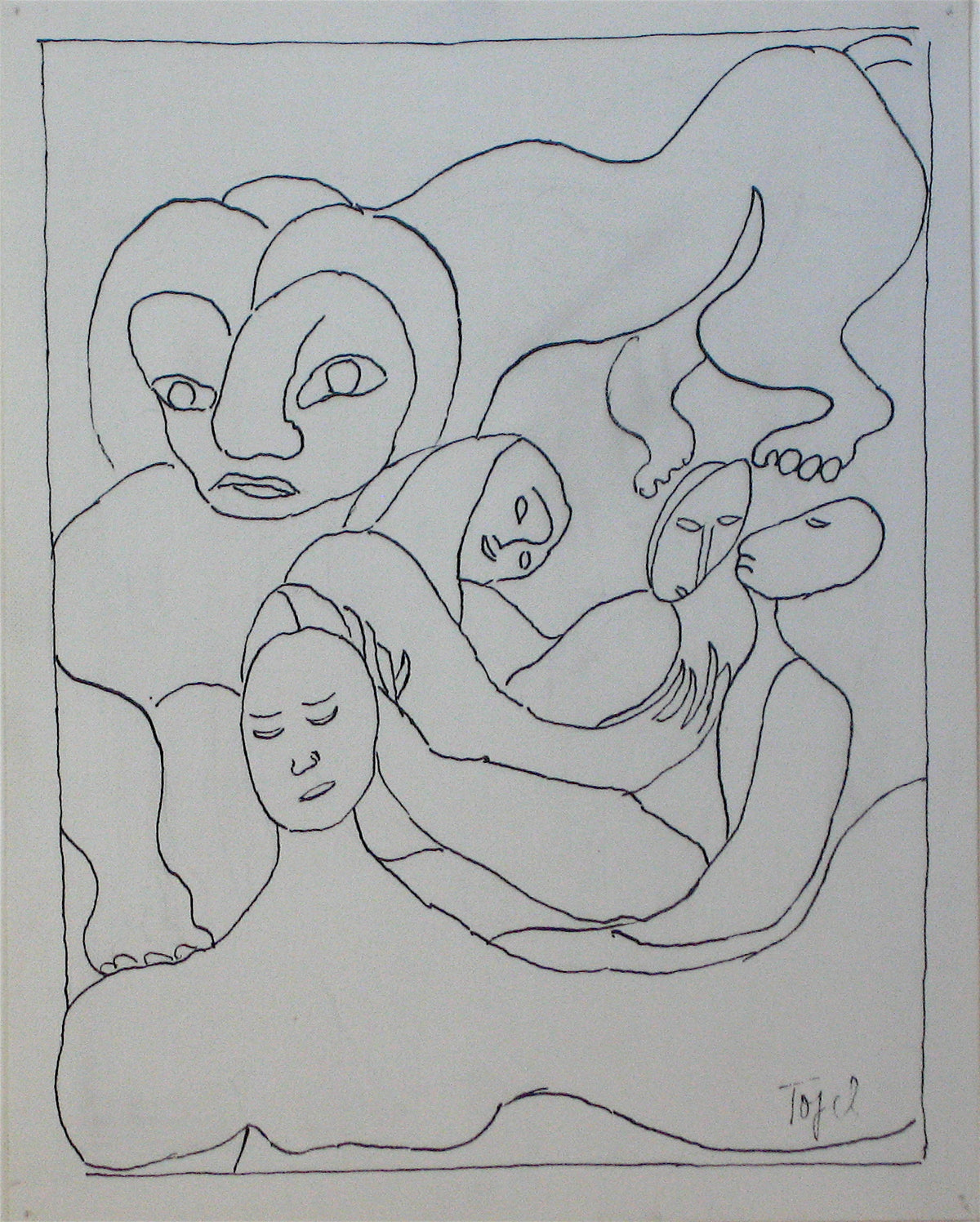 Expressionist Figures & Lion <br>Early 20th Century Ink <br><br>#11207