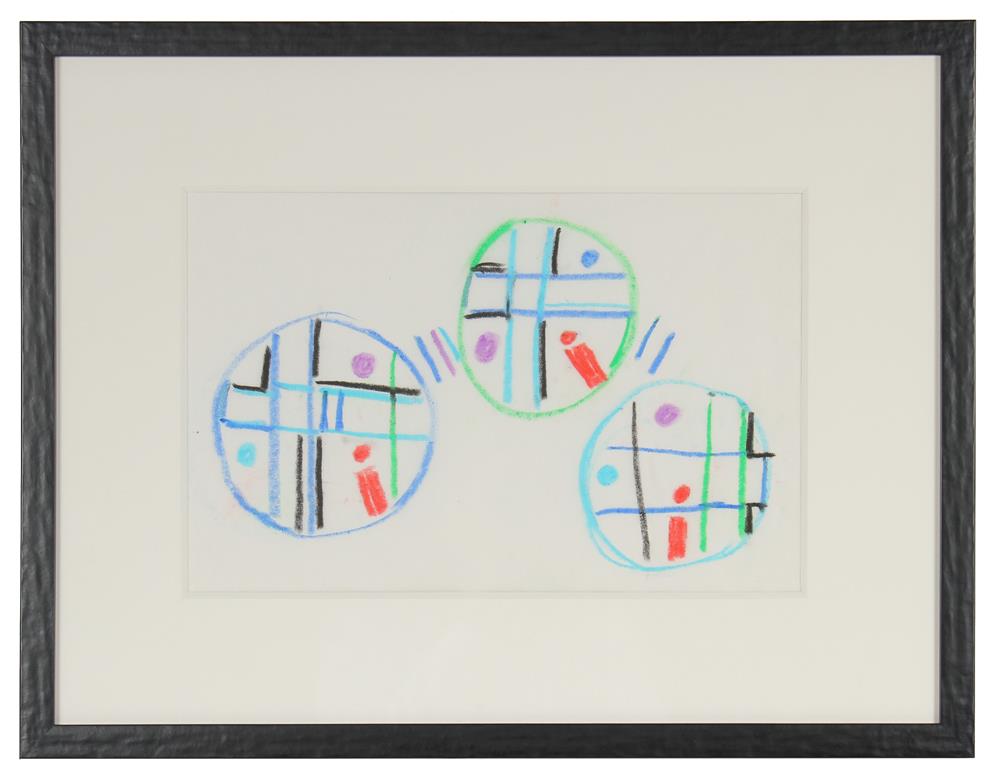Three Circles - A Study <br>Mid Century Oil Pastel <br><br>#71974