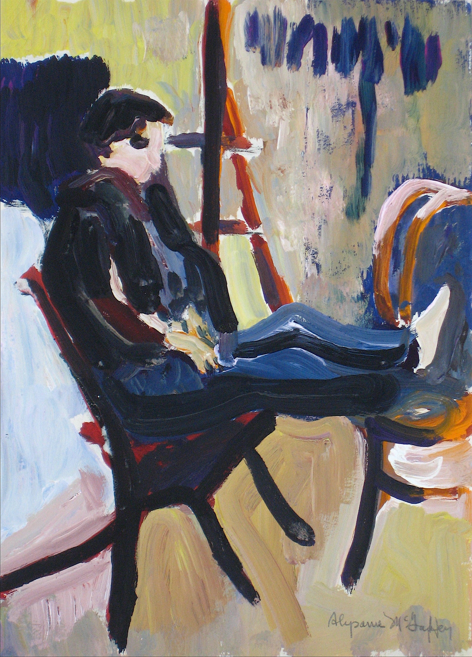 Bay Area Figurative Seated Figure <br>1950-60s Distemper <br><br>#12653