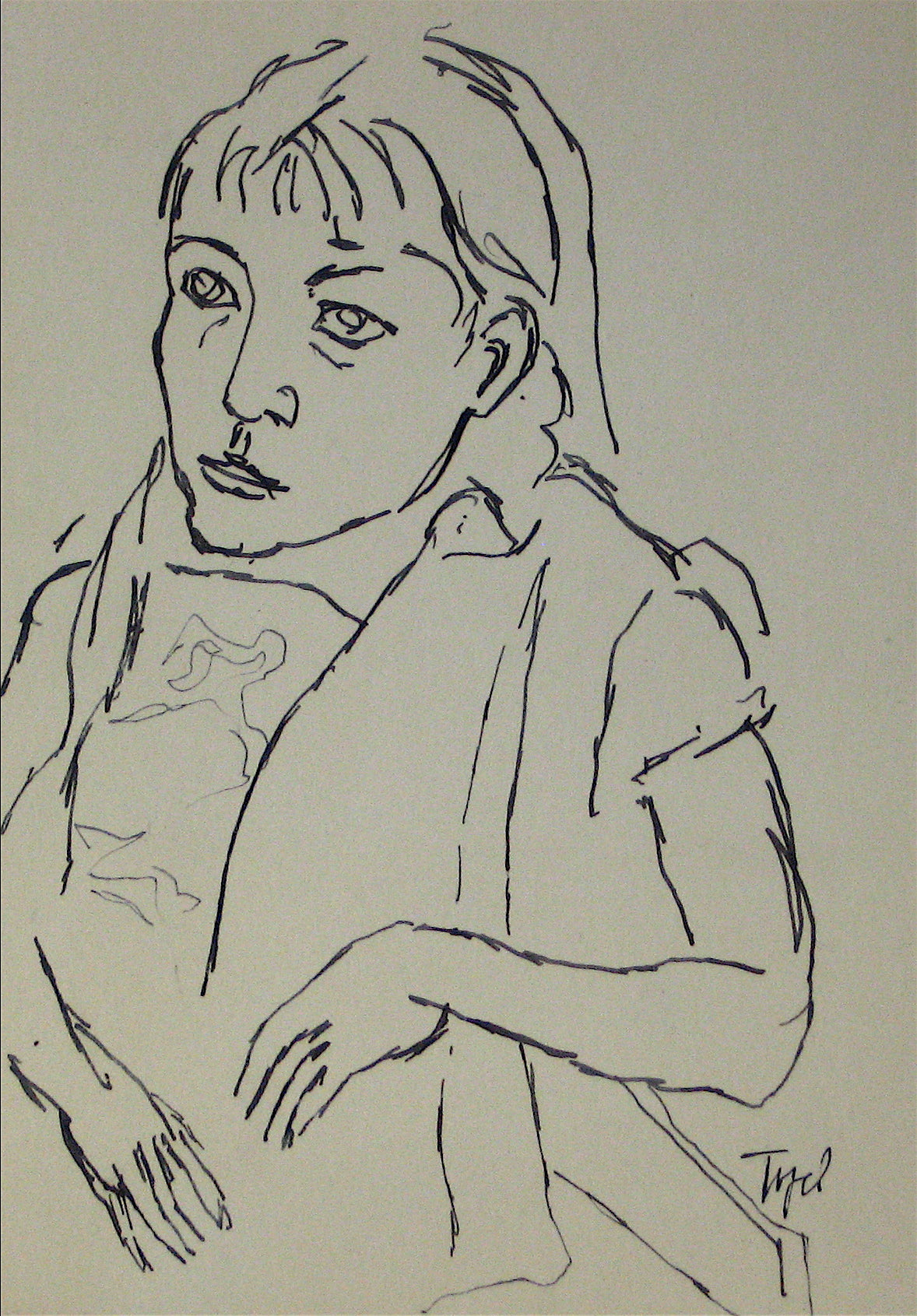 Woman in Layers<br>Early-Mid 20th Century Ink<br><br>#12835