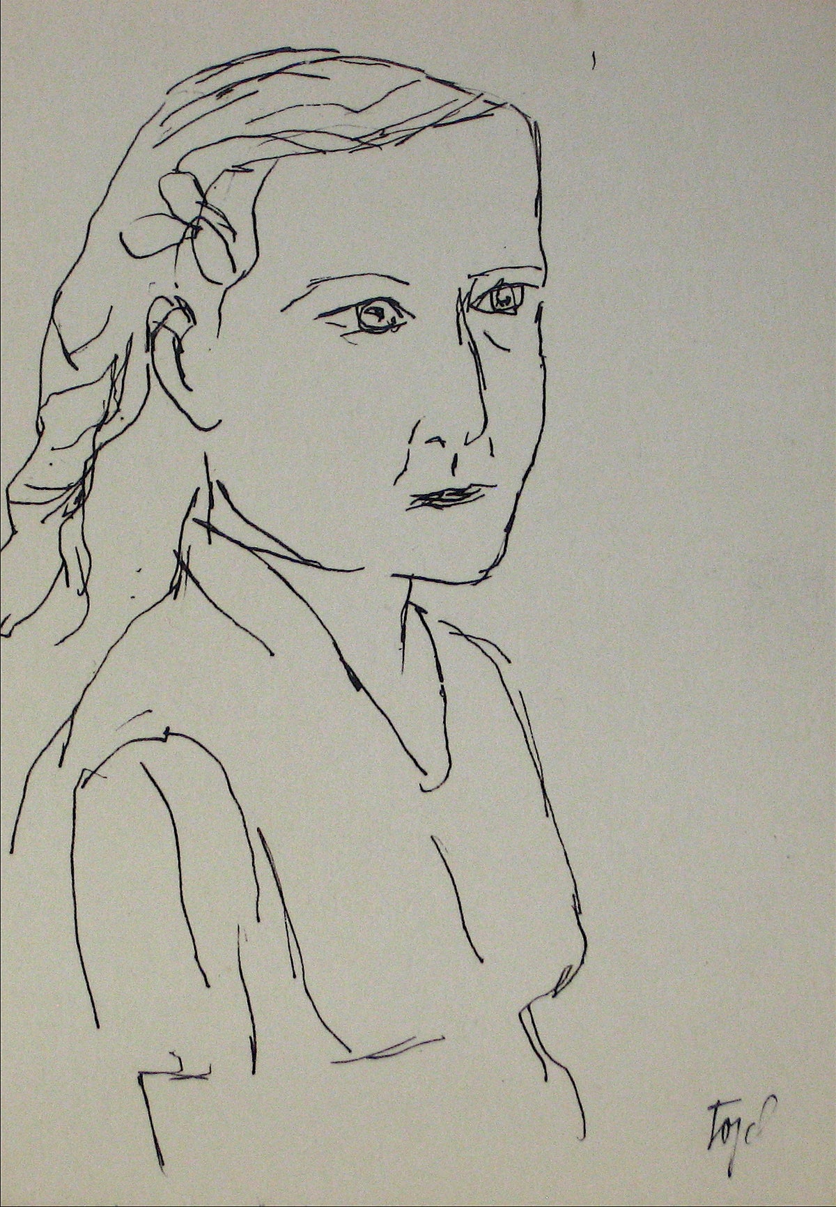 Woman in Braids&lt;br&gt;Early-Mid 20th Century Ink&lt;br&gt;&lt;br&gt;#12836