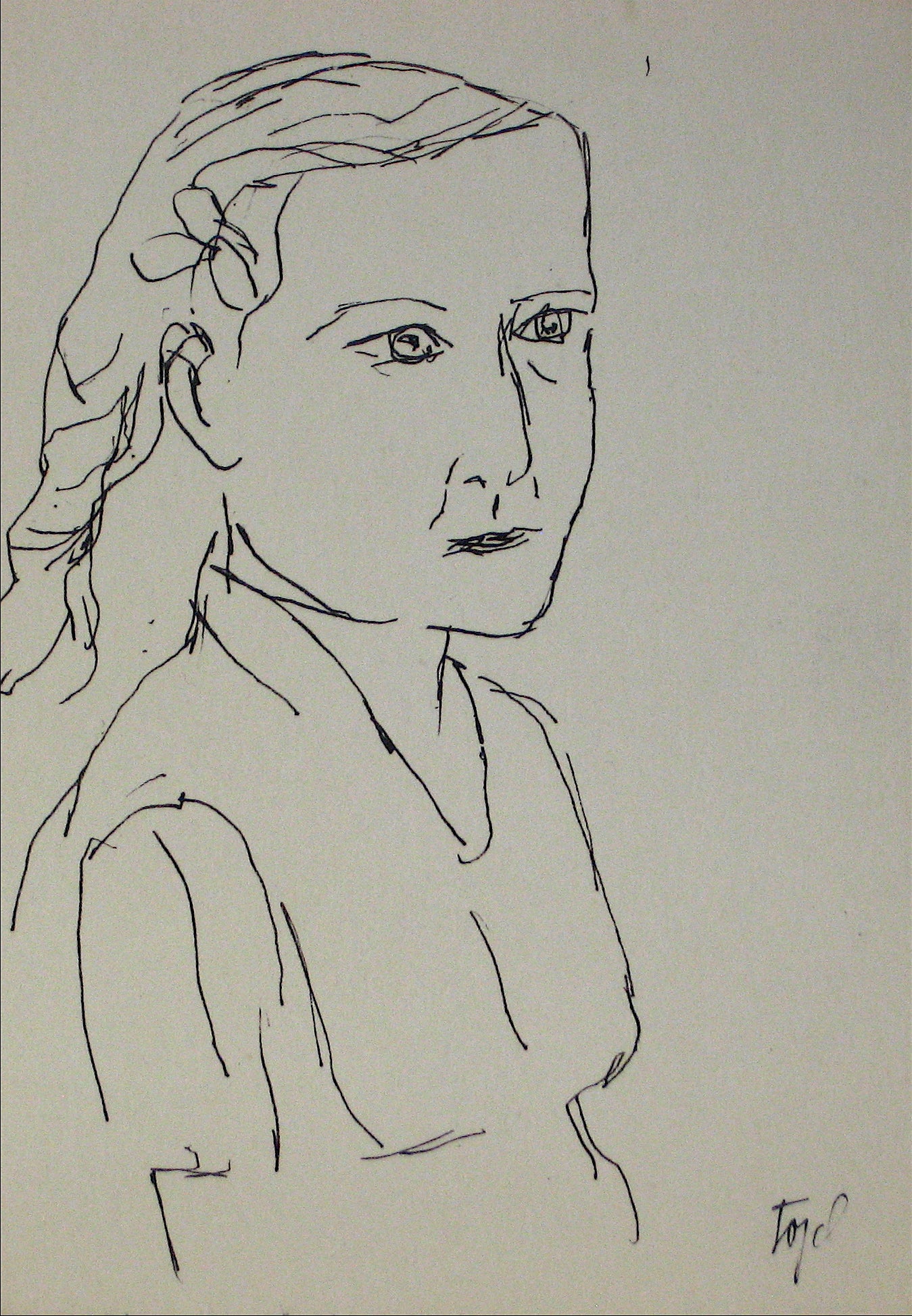 Woman in Braids<br>Early-Mid 20th Century Ink<br><br>#12836