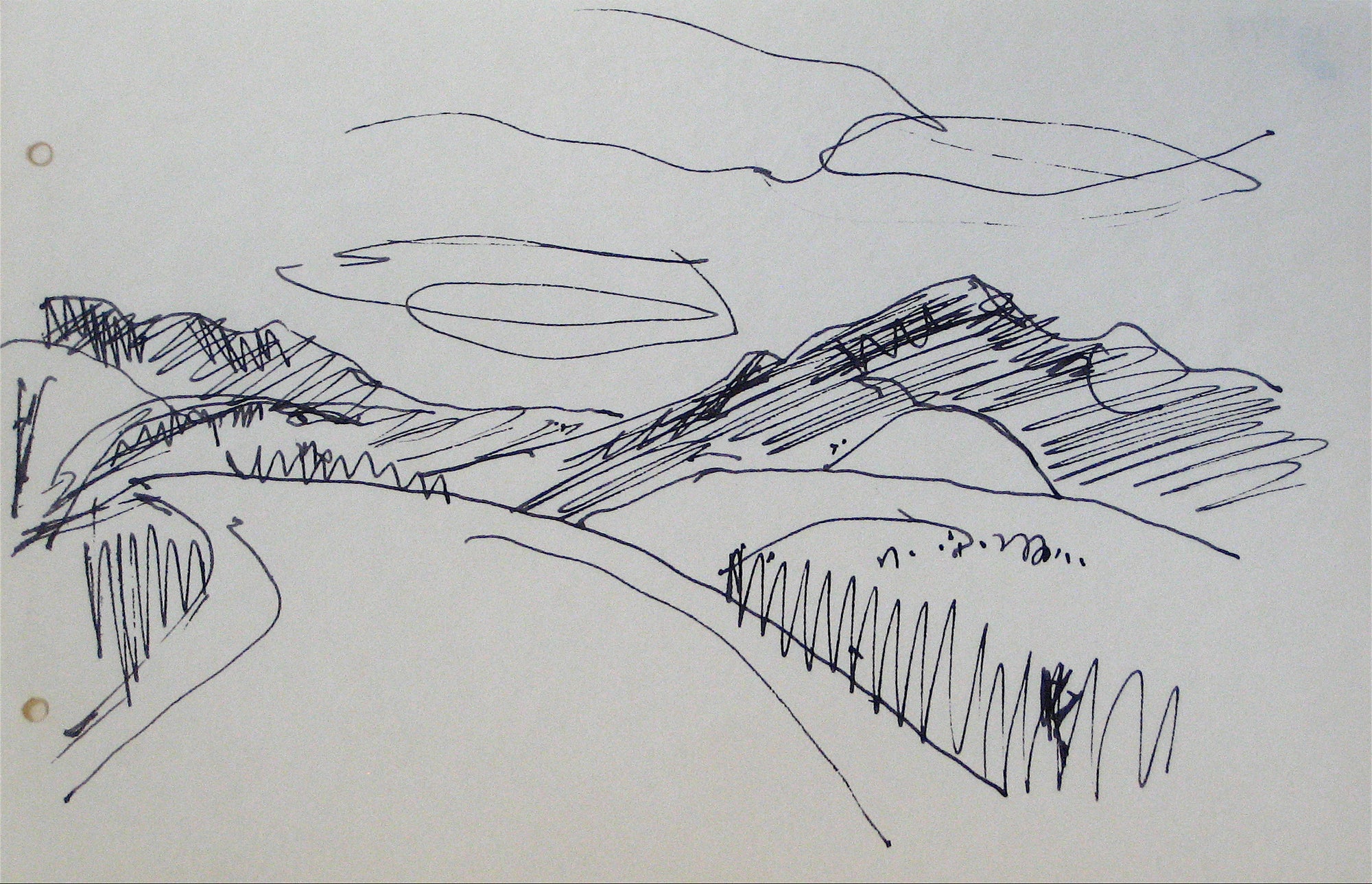 Minimalist Landscape Scene<br>Early-Mid 20th Century Ink<br><br>#12849