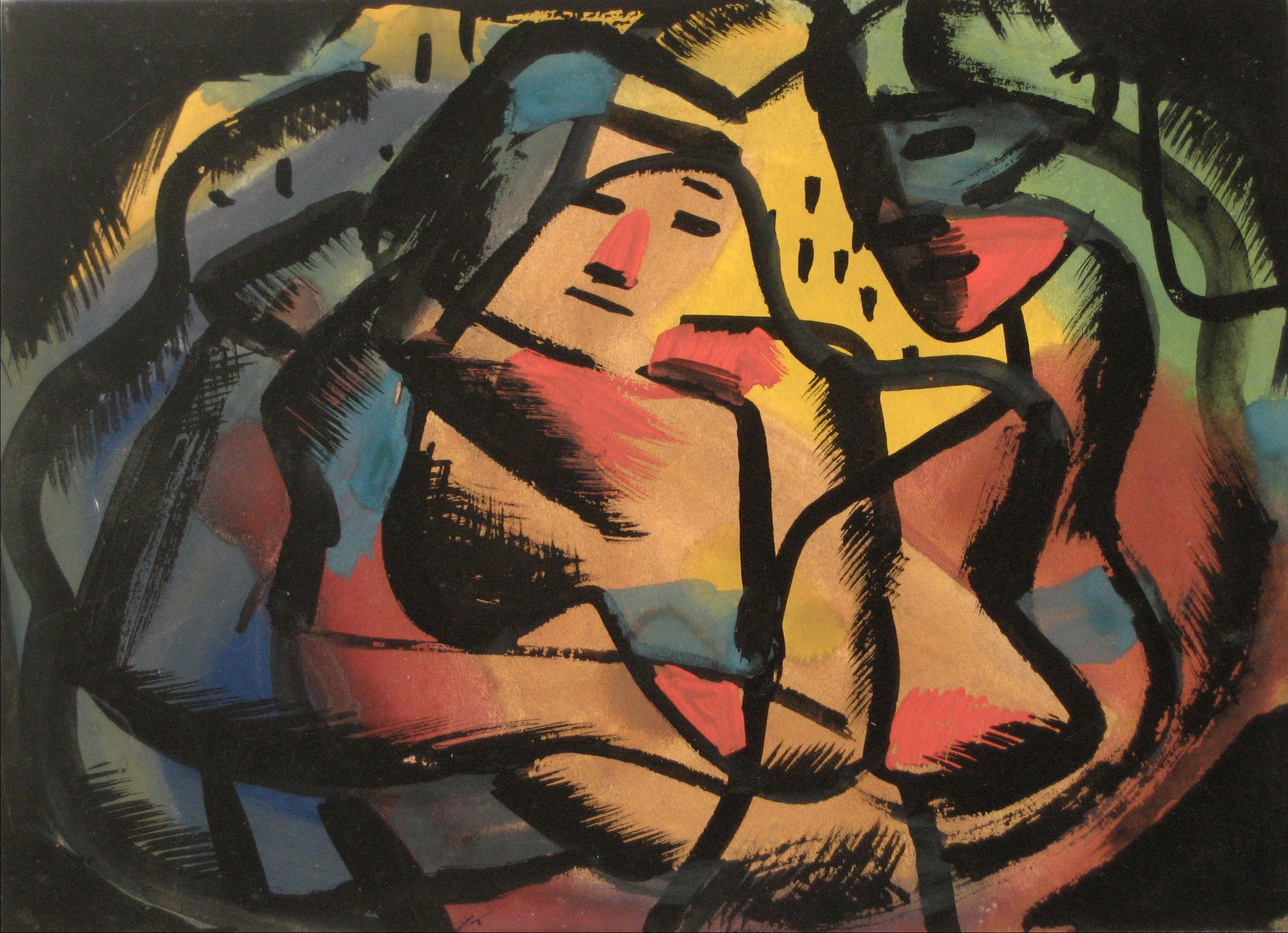 Vibrant Abstracted Figure<br>1930-60s, Tempera Paint on Paper<br><br>#13181