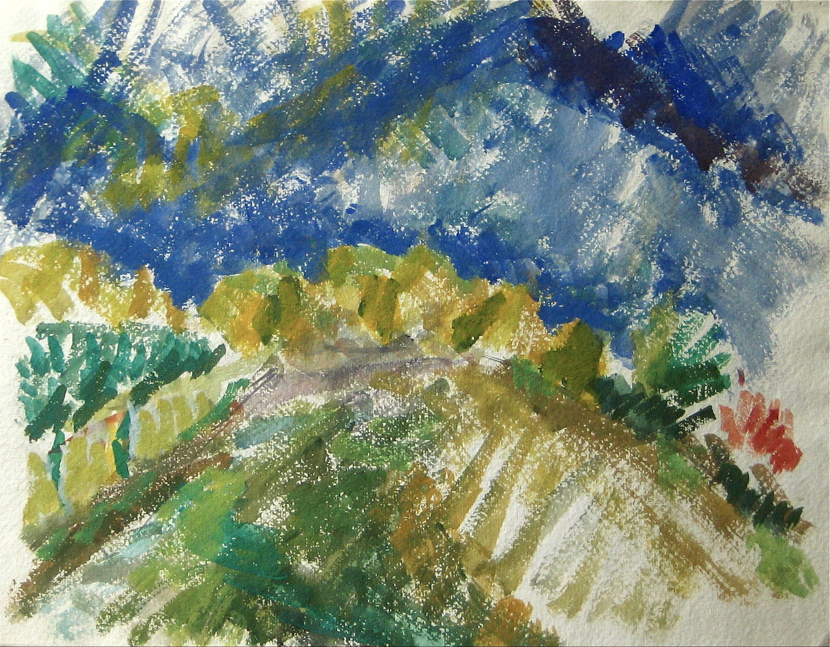 Expressive Landscape with Mountains <br>Early-Mid 20th Century Watercolor <br><br>#13227