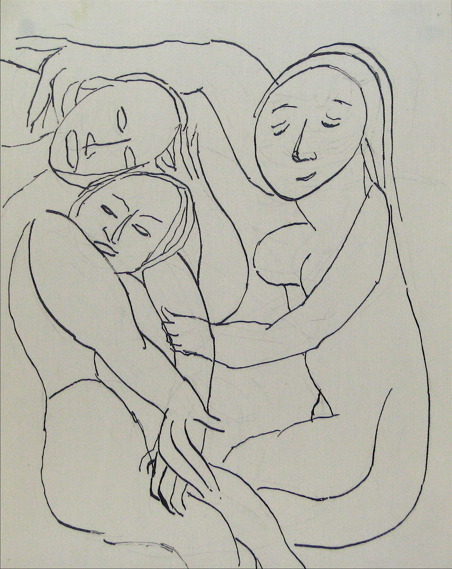 Abstracted Figures in a Scene <br>Early-Mid 20th Century Pen and Ink <br><br>#13526