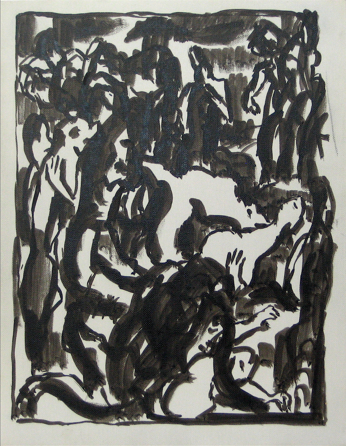 Abstracted Figures in a Scene &lt;br&gt;Early-Mid 20th Century Pen and Ink &lt;br&gt;&lt;br&gt;#13527