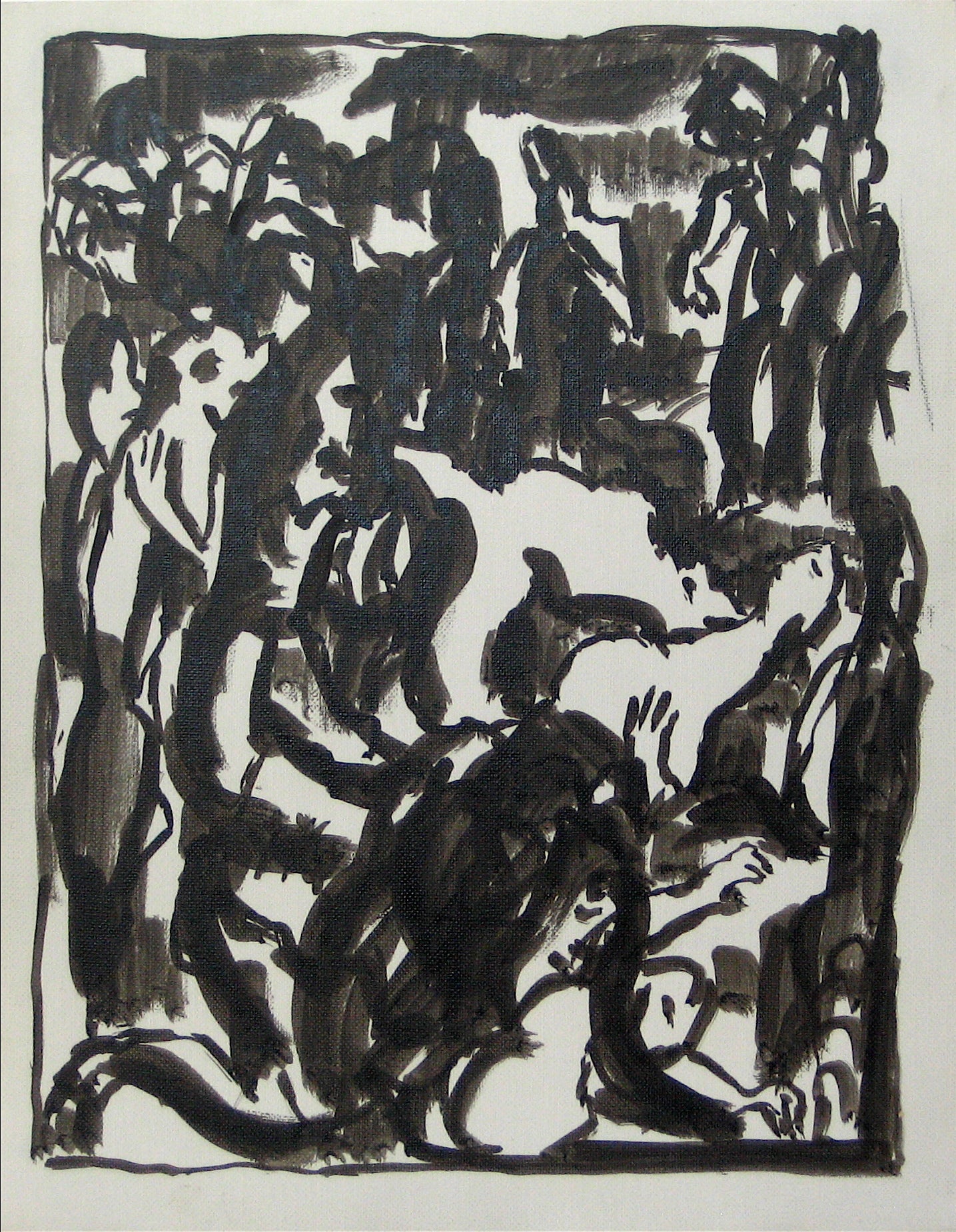 Abstracted Figures in a Scene <br>Early-Mid 20th Century Pen and Ink <br><br>#13527