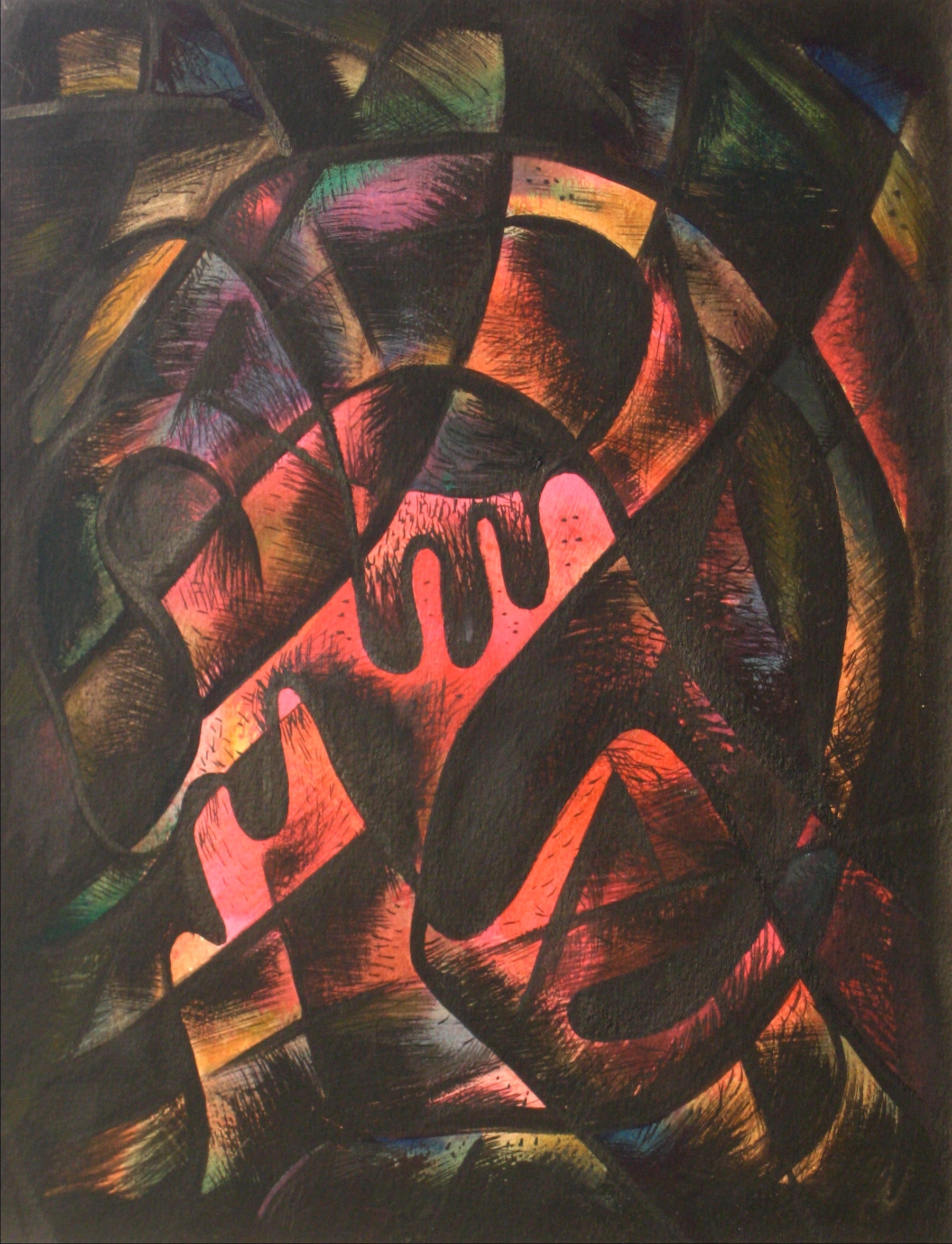 Neon Surrealist Abstract<br>1940s, Tempera Paint on Paper<br><br>#13529