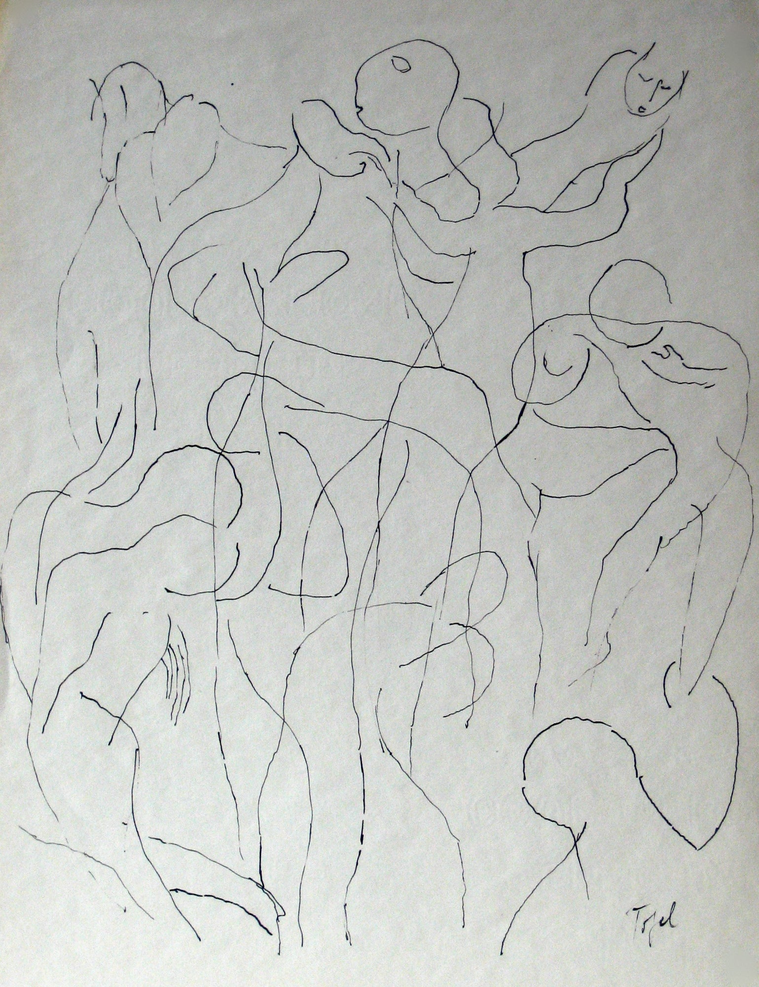 Loose Group of Abstracted Figures <br>20th Century Ink <br><br>#13570