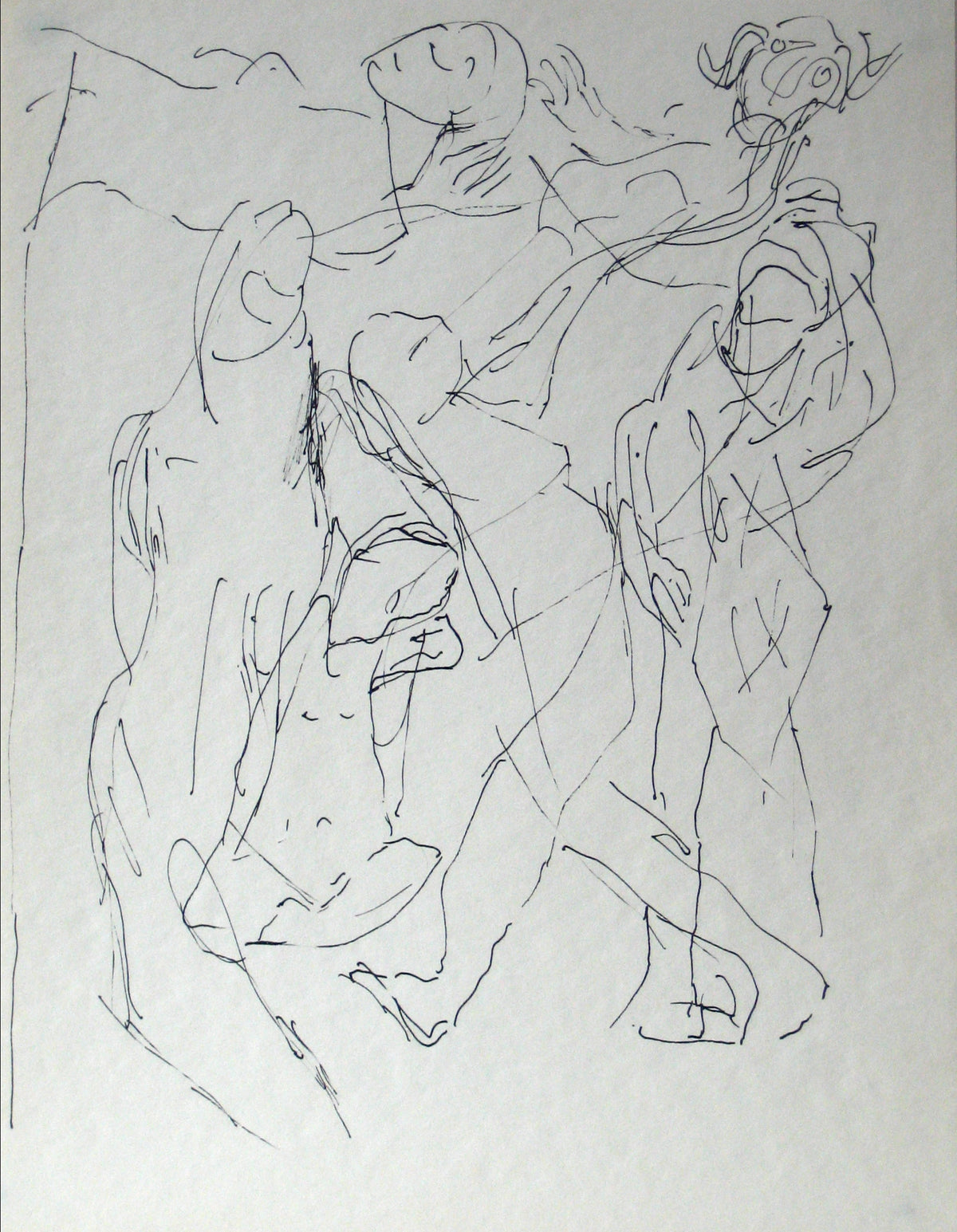 Abstracted Figures in a Scene &lt;br&gt;Early-Mid 20th Century Ink on Paper &lt;br&gt;&lt;br&gt;#13584