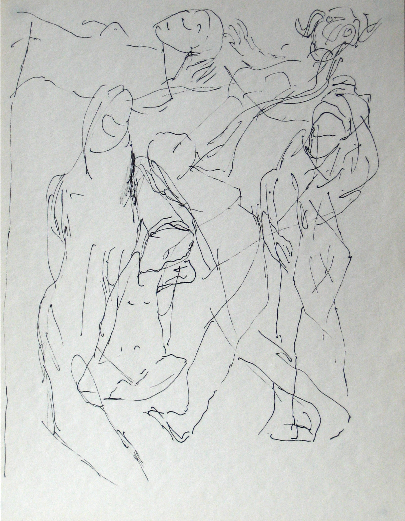Abstracted Figures in a Scene <br>Early-Mid 20th Century Ink on Paper <br><br>#13584