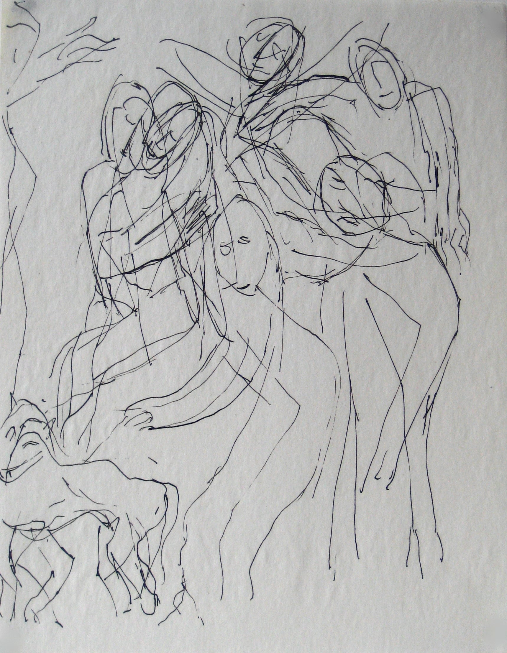 Sketch of Figures in a Scene <br>Early-Mid 20th Century Ink on Paper <br><br>#13601
