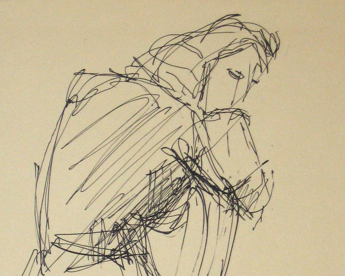 Woman in a Chair - Expressionist Drawing<br>Early-Mid 20th Century Ink<br><br>#13631