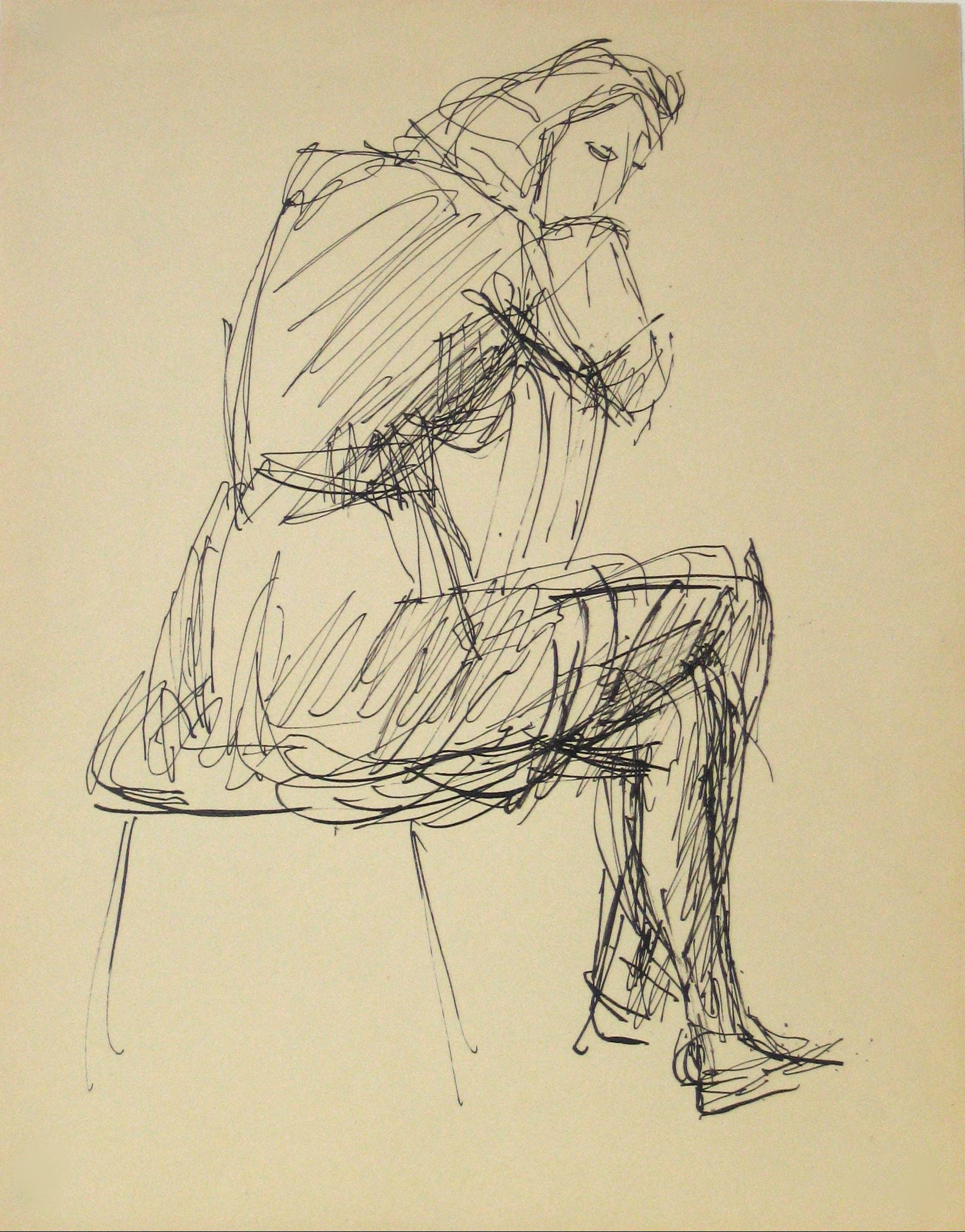 Woman in a Chair - Expressionist Drawing<br>Early-Mid 20th Century Ink<br><br>#13631