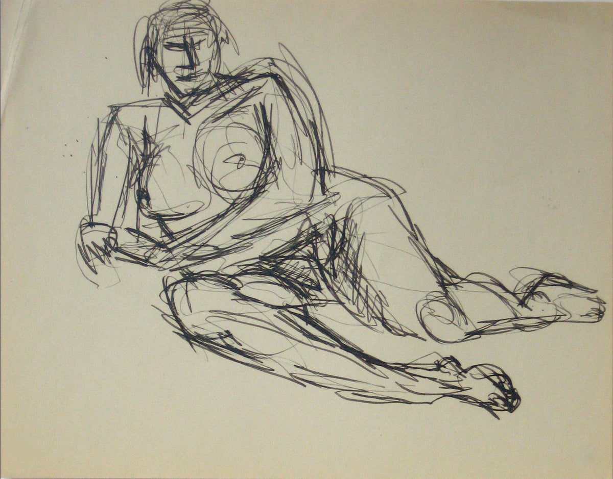Abstracted Nude Figure Model &lt;br&gt;Early-Mid 20th Century Ink on Paper &lt;br&gt;&lt;br&gt;#13635