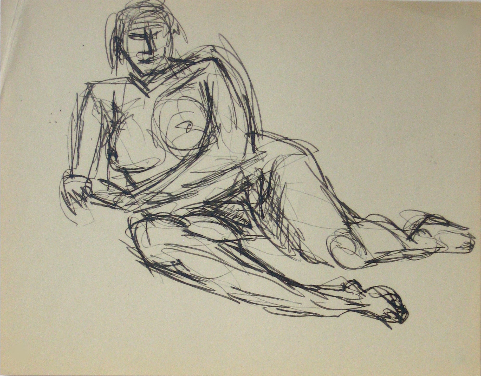 Abstracted Nude Figure Model <br>Early-Mid 20th Century Ink on Paper <br><br>#13635