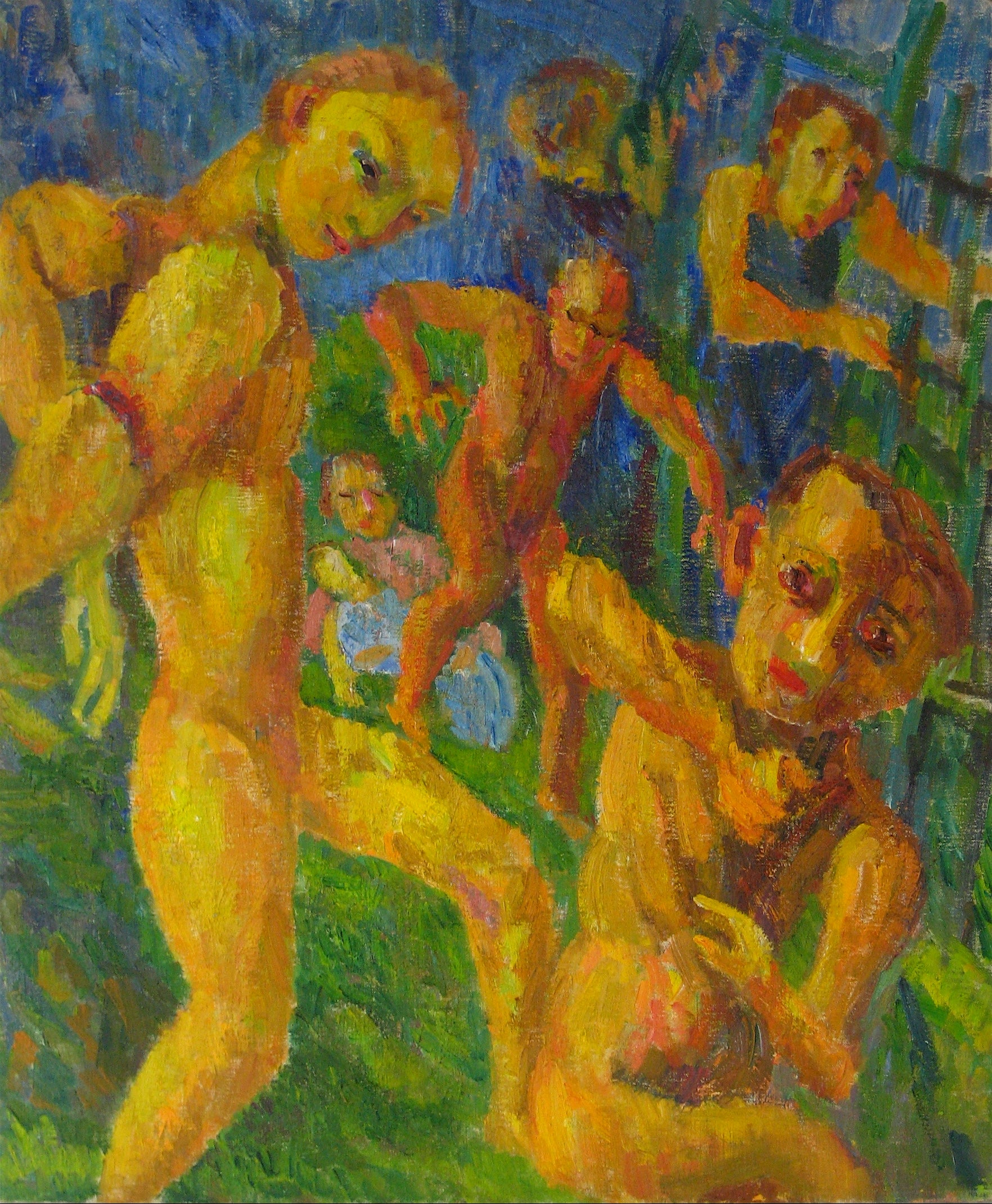 Bold Expressionist Figure Secene <br>1948 Oil on Canvas <br><br>#13931