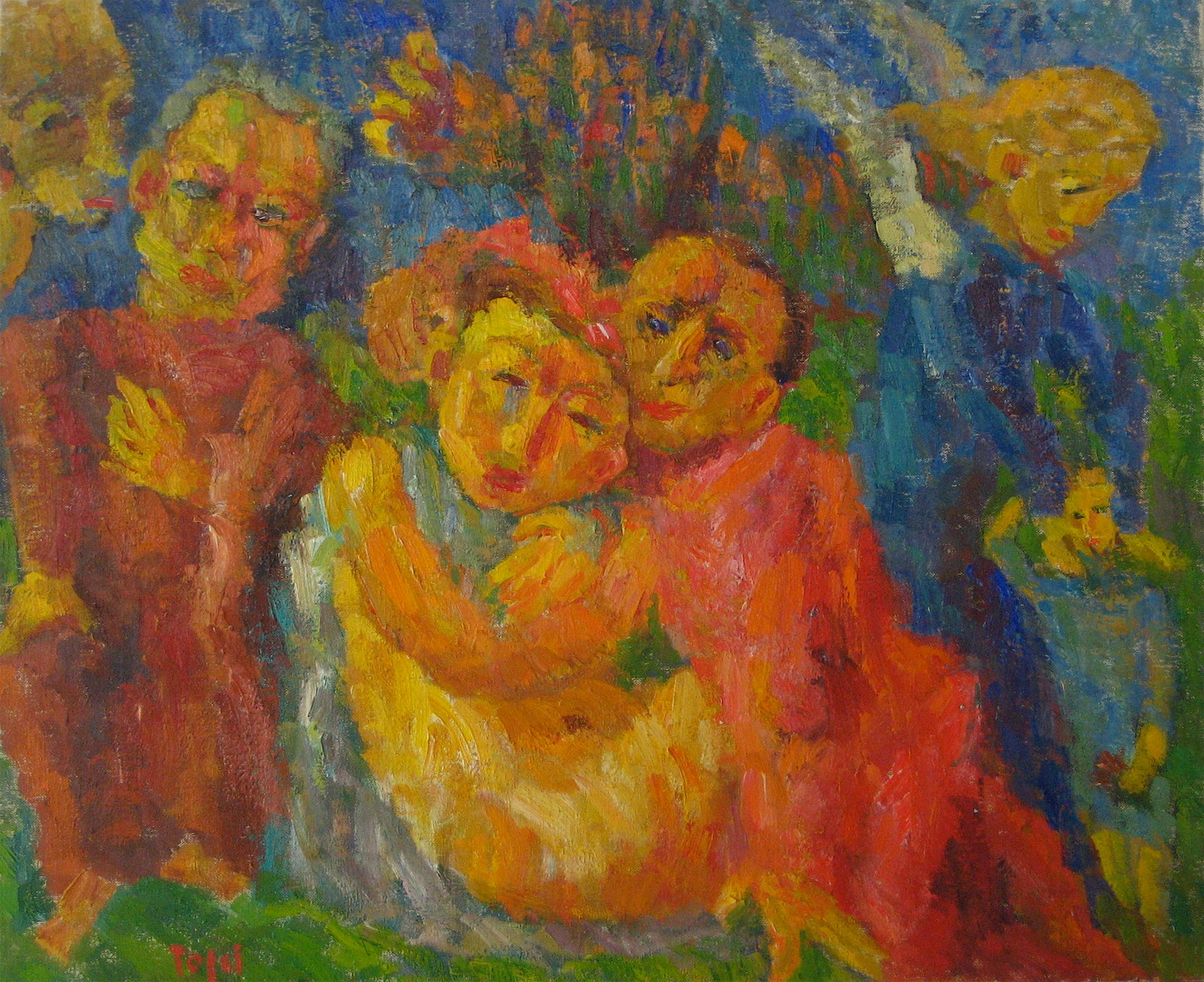 Vivid Expressionist Figure Scene <br>1955 Oil <br><br>#13932
