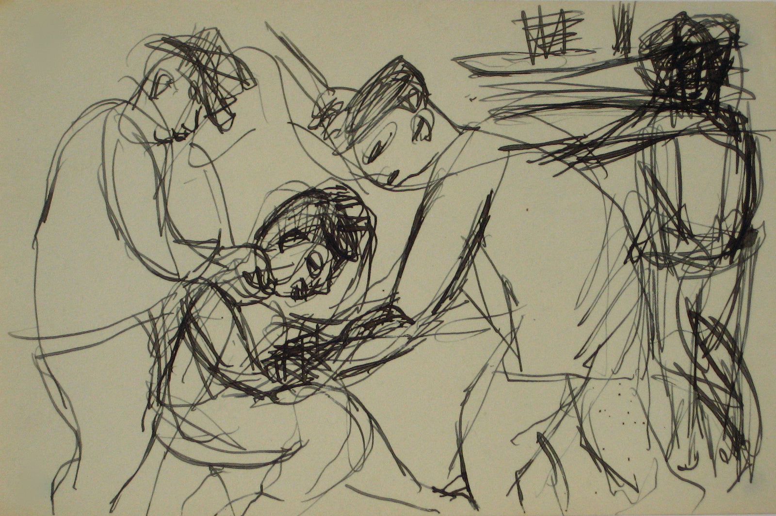 Loose Sketch of Figures in a Scene<br>Early-Mid 20th Century Ink <br><br>#14110