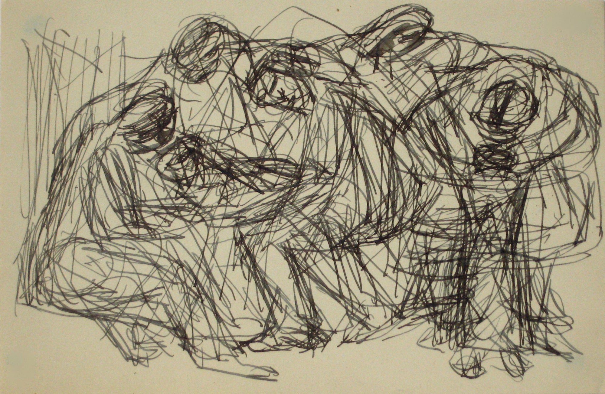 Abstracted Figures in a Huddle <br>Early-Mid 20th Century Ink on Paper <br><br>#14113
